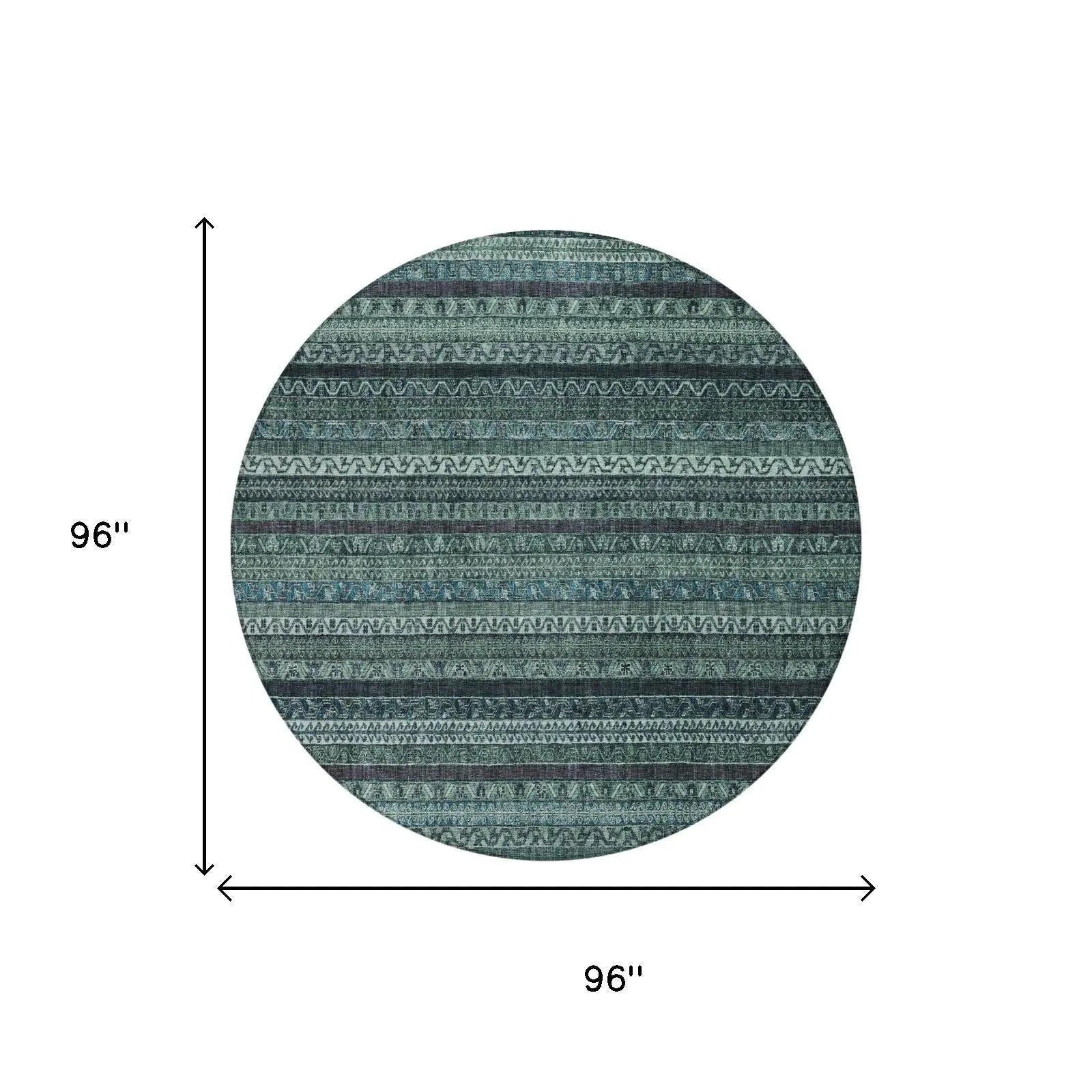 8' Teal Blue And Graphite Round Striped Washable Indoor Outdoor Area Rug Homeroots Outdoor