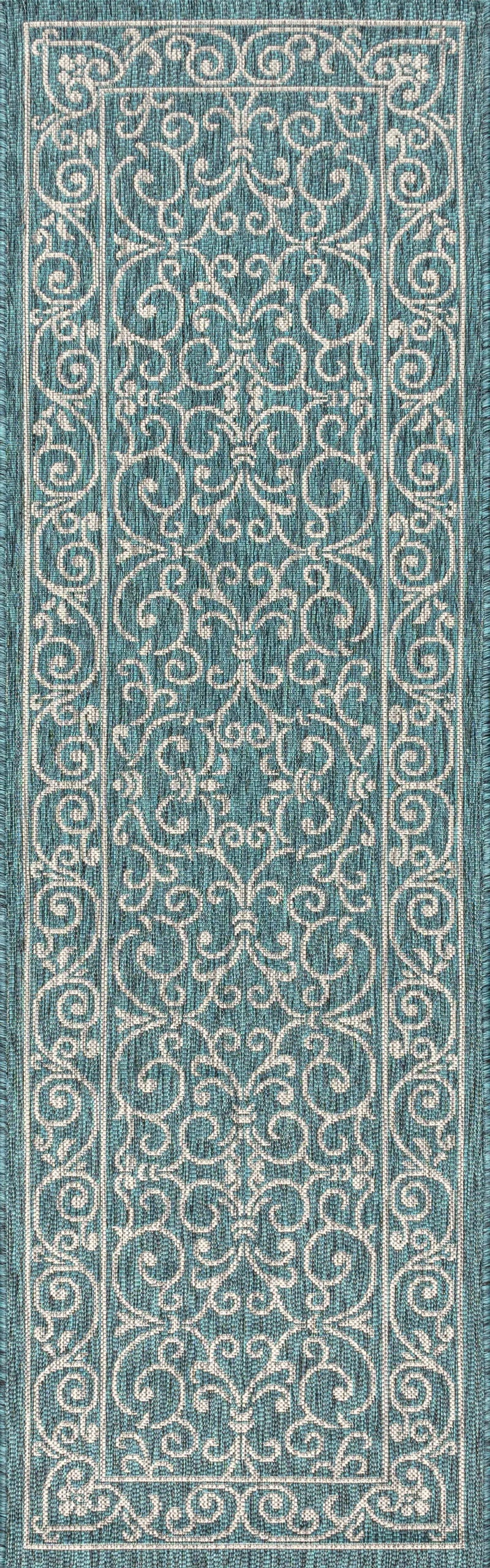 8' Teal Blue And Gray Medallion Indoor Outdoor Runner Rug Homeroots Outdoor