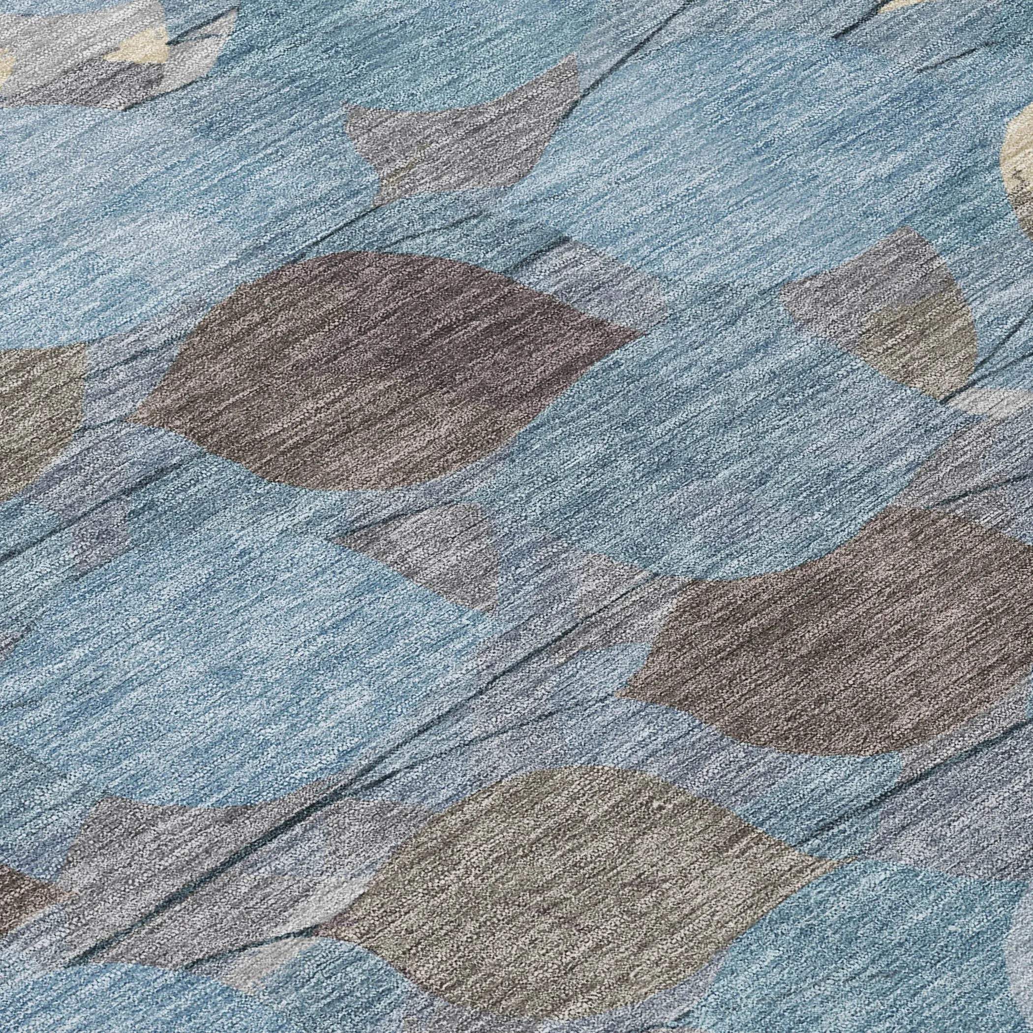 8' Teal Blue And Gray Round Floral Washable Indoor Outdoor Area Rug Homeroots Outdoor