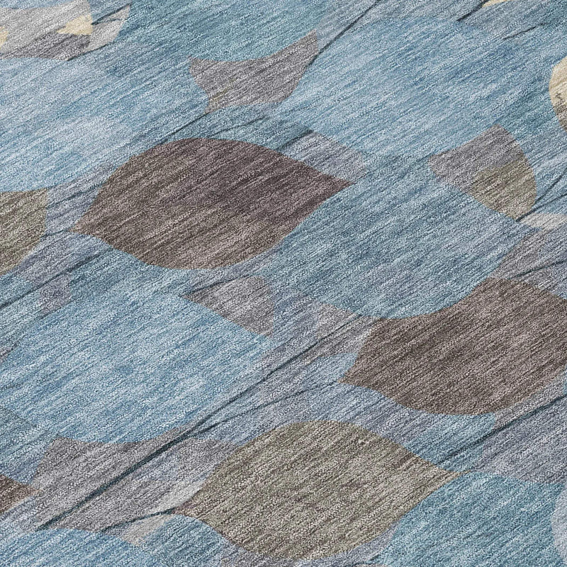 8' Teal Blue And Gray Round Floral Washable Indoor Outdoor Area Rug Homeroots Outdoor