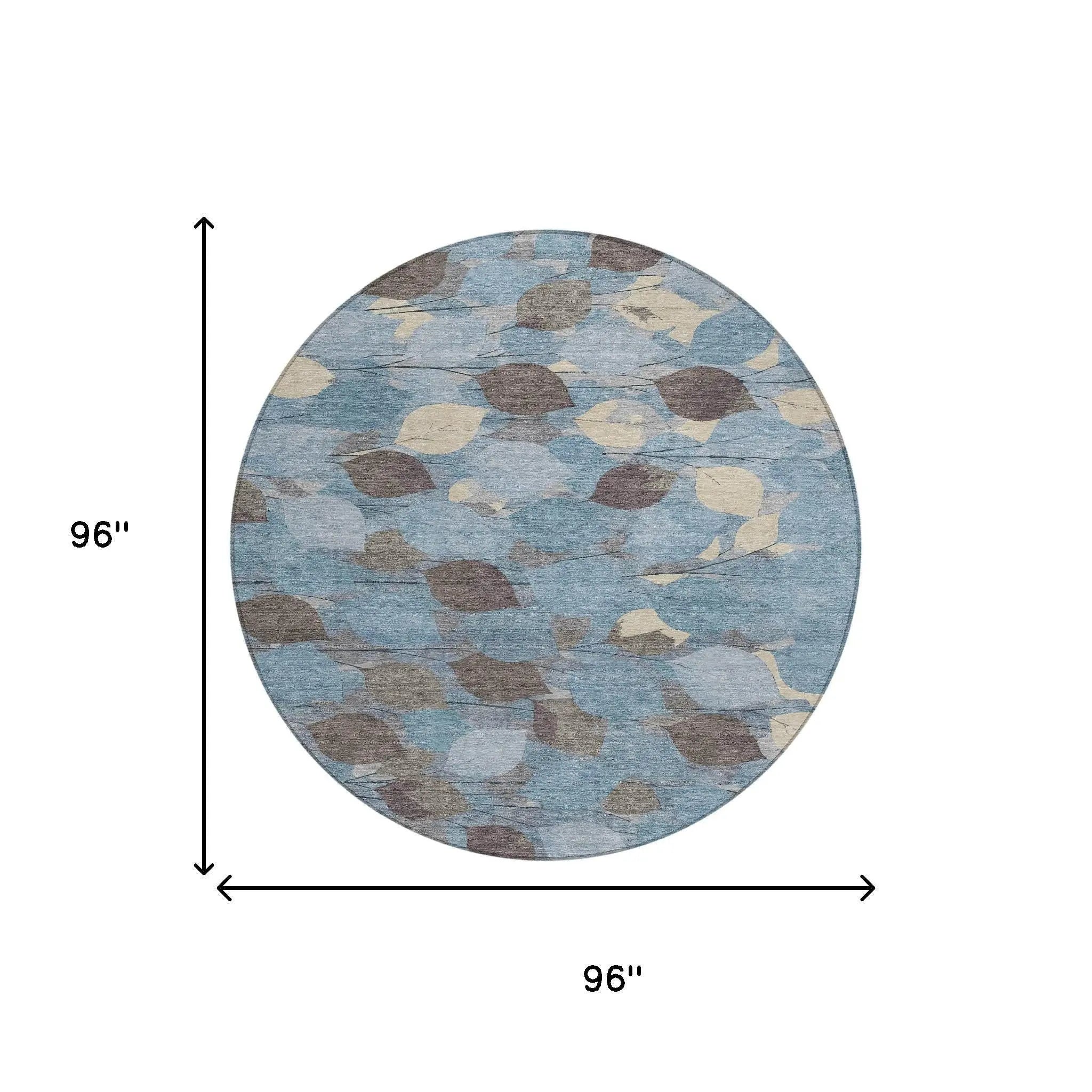 8' Teal Blue And Gray Round Floral Washable Indoor Outdoor Area Rug Homeroots Outdoor