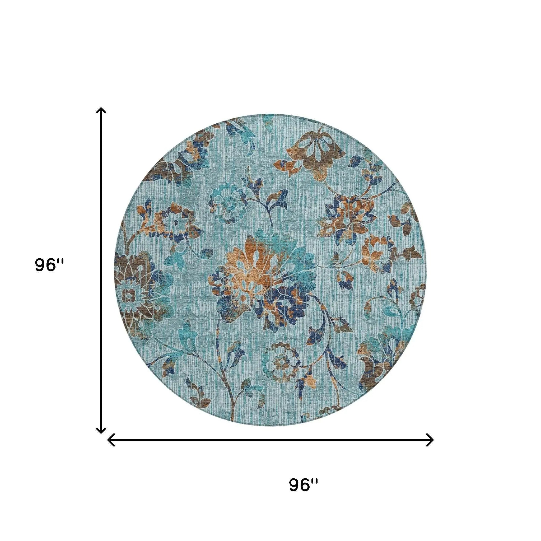 8' Teal Blue And Gray Round Floral Washable Indoor Outdoor Area Rug Homeroots Outdoor