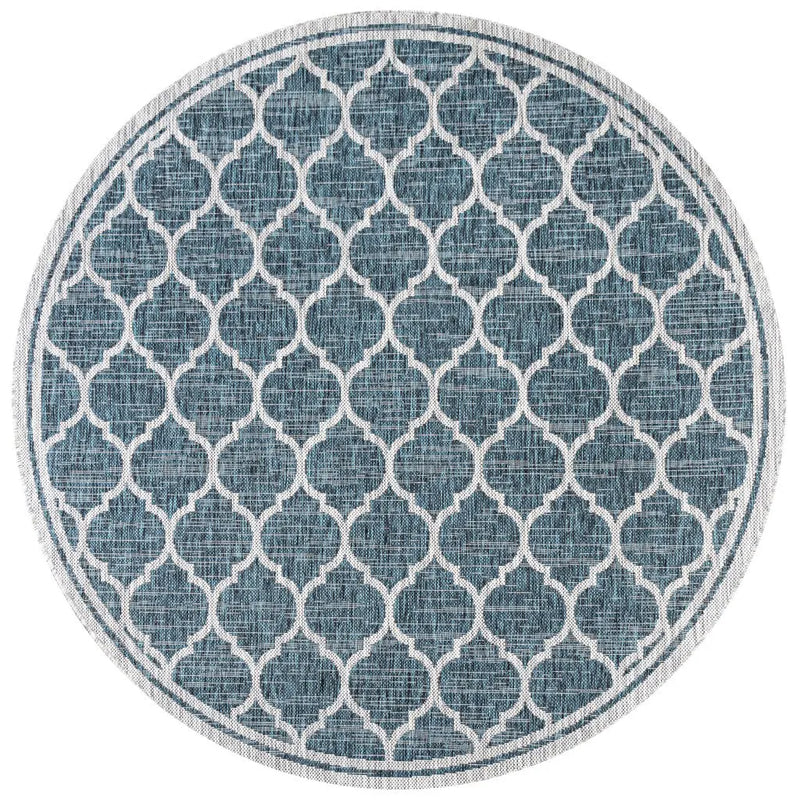 8' Teal Blue And Gray Round Geometric Indoor Outdoor Area Rug Homeroots Outdoor