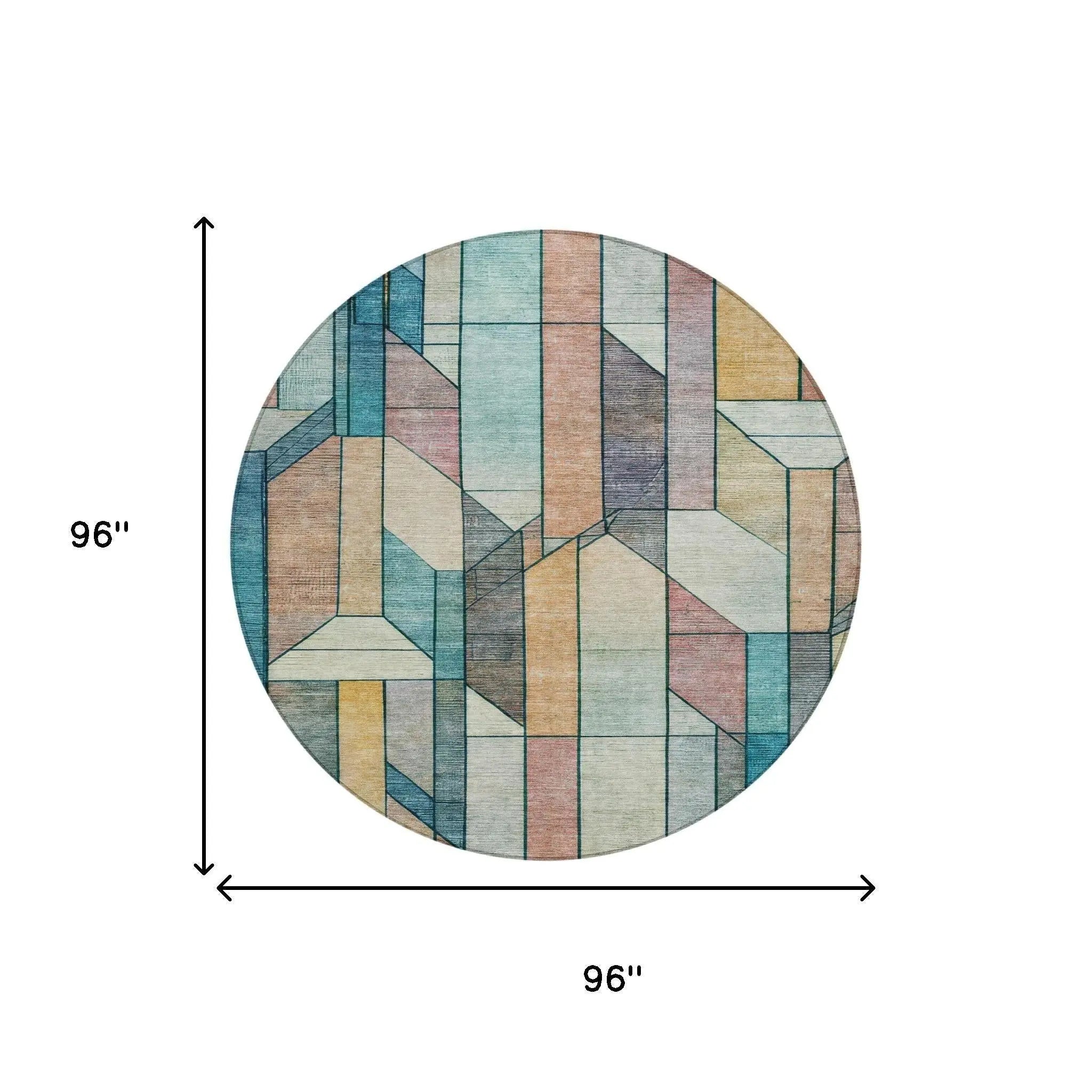 8' Teal Blue And Gray Round Geometric Washable Indoor Outdoor Area Rug Homeroots Outdoor