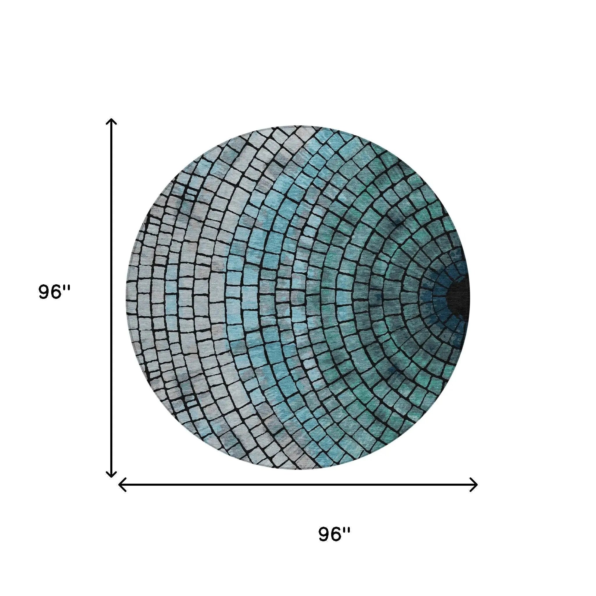 8' Teal Blue And Gray Round Geometric Washable Indoor Outdoor Area Rug Homeroots Outdoor