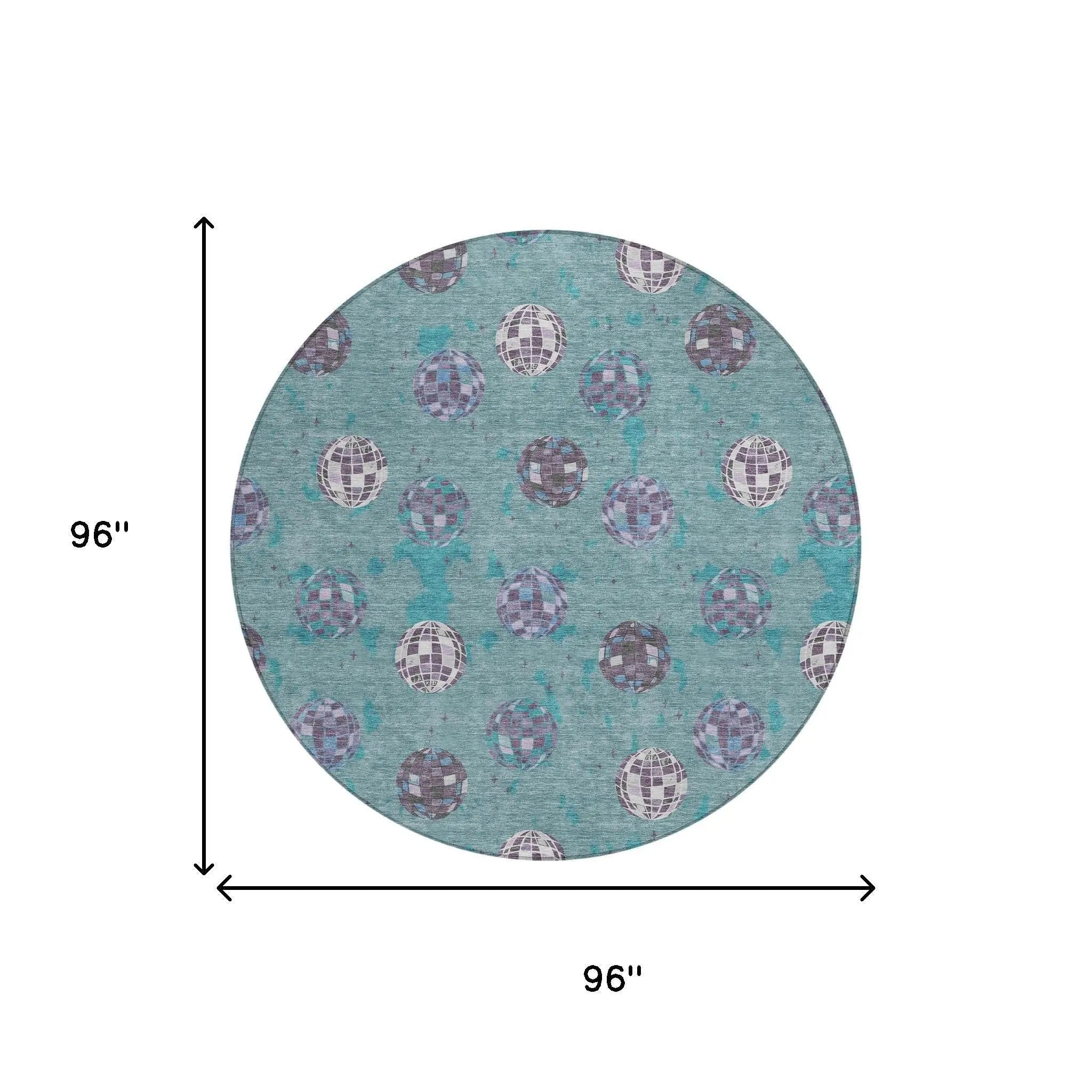 8' Teal Blue And Gray Round Geometric Washable Indoor Outdoor Area Rug Homeroots Outdoor