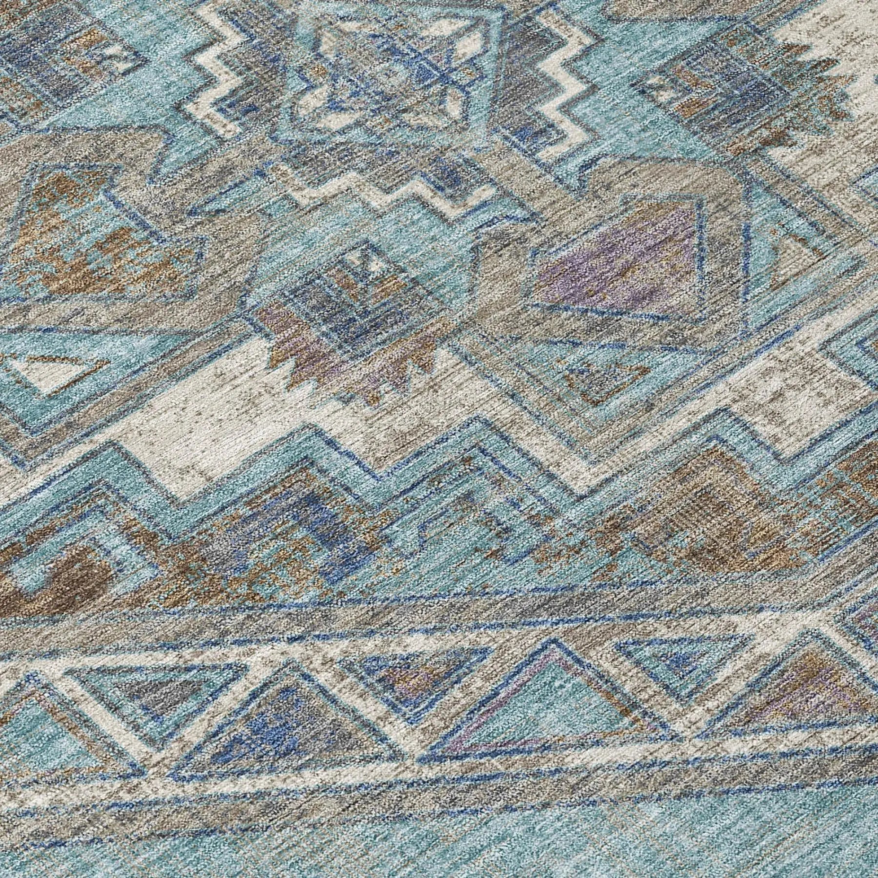 8' Teal Blue And Gray Round Southwestern Washable Indoor Outdoor Area Rug Homeroots Outdoor