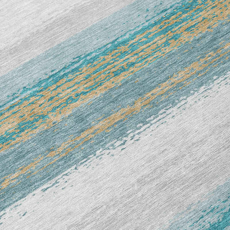 8' Teal Blue And Gray Round Striped Washable Indoor Outdoor Area Rug Homeroots Outdoor