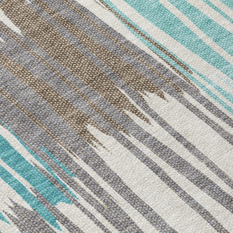 8' Teal Blue And Gray Round Striped Washable Indoor Outdoor Area Rug Homeroots Outdoor