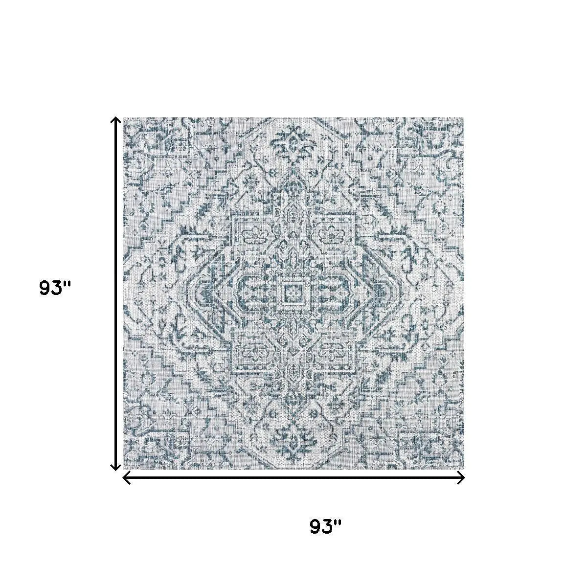 8' Teal Blue And Gray Square Medallion Indoor Outdoor Area Rug Homeroots Outdoor