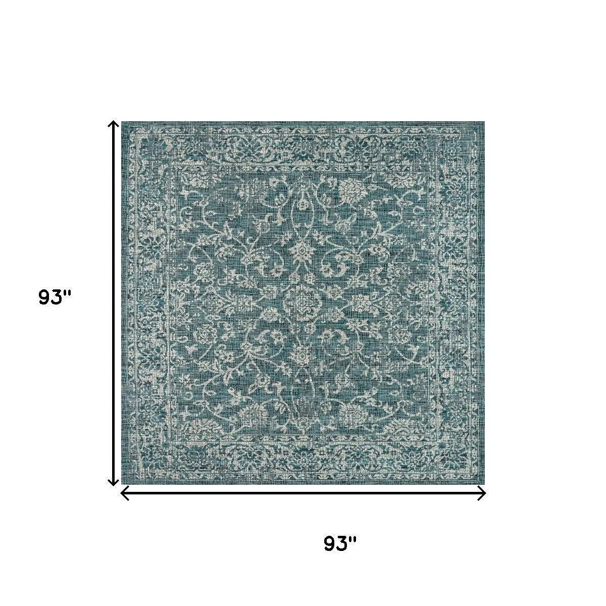 8' Teal Blue And Gray Square Medallion Indoor Outdoor Area Rug Homeroots Outdoor