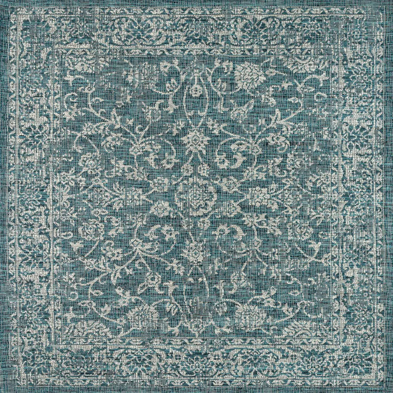 8' Teal Blue And Gray Square Medallion Indoor Outdoor Area Rug Homeroots Outdoor