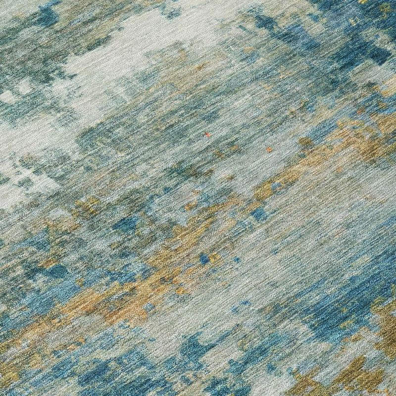 8' Teal Blue And Green Round Abstract Washable Indoor Outdoor Area Rug Homeroots Outdoor