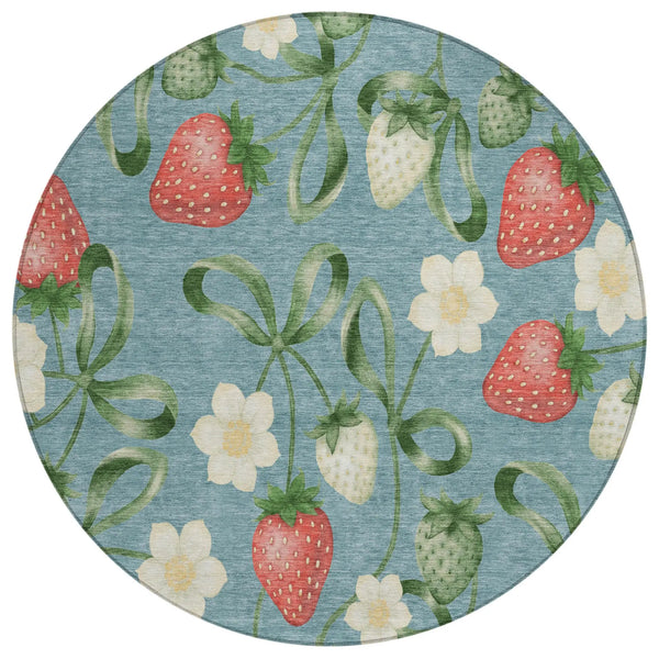 8' Teal Blue And Green Round Floral Washable Indoor Outdoor Area Rug Homeroots Outdoor