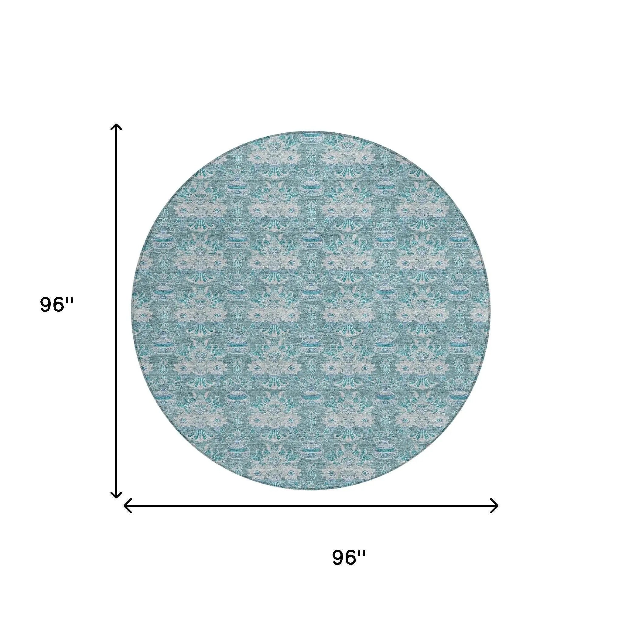 8' Teal Blue And Green Round Floral Washable Indoor Outdoor Area Rug Homeroots Outdoor