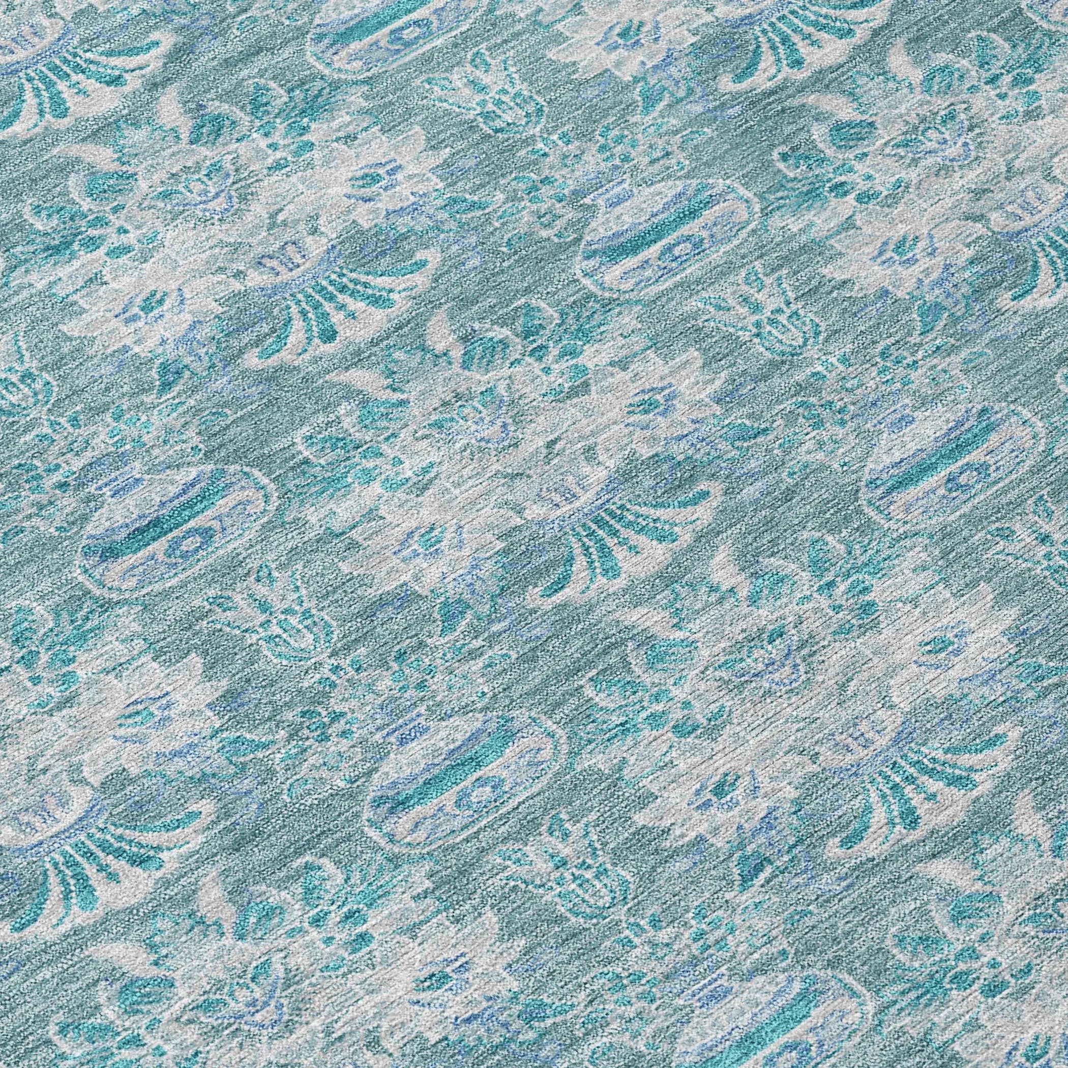 8' Teal Blue And Green Round Floral Washable Indoor Outdoor Area Rug Homeroots Outdoor