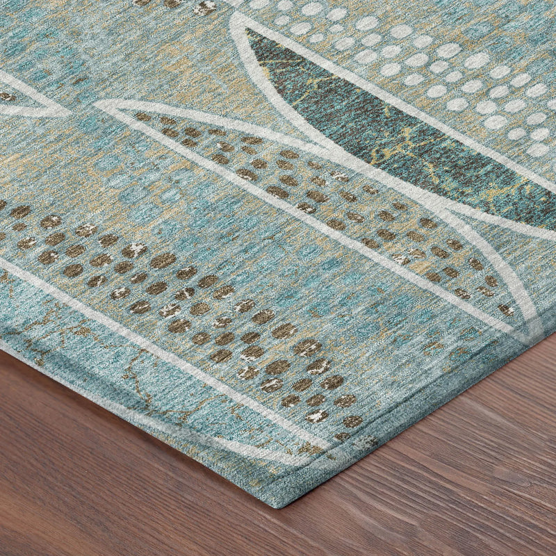8' Teal Blue And Green Round Geometric Washable Indoor Outdoor Area Rug Homeroots Outdoor