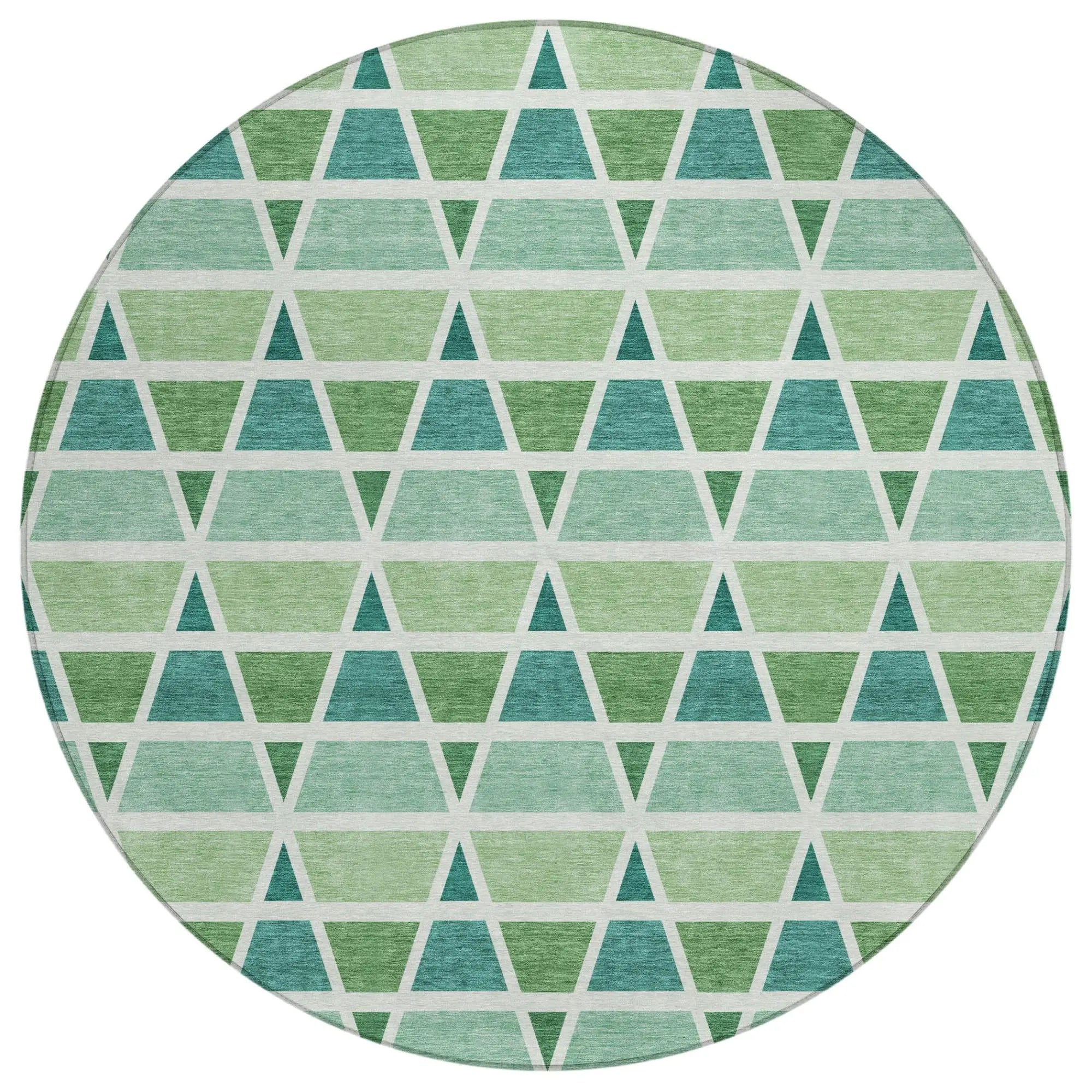 8' Teal Blue And Green Round Geometric Washable Indoor Outdoor Area Rug Homeroots Outdoor