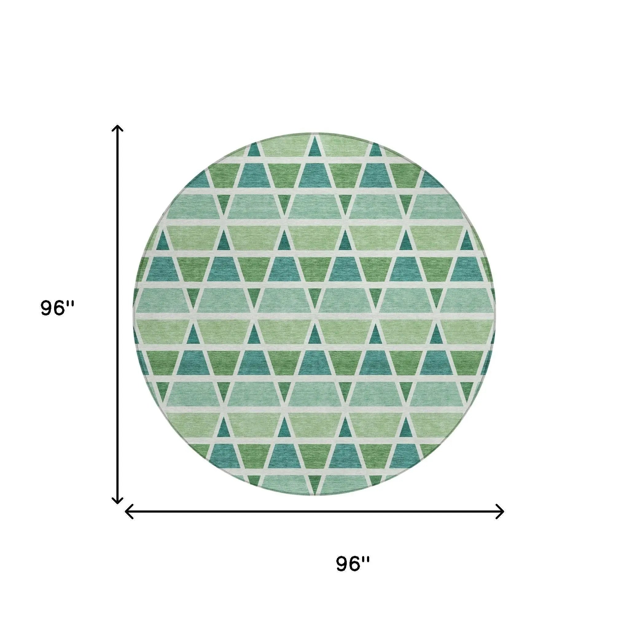 8' Teal Blue And Green Round Geometric Washable Indoor Outdoor Area Rug Homeroots Outdoor