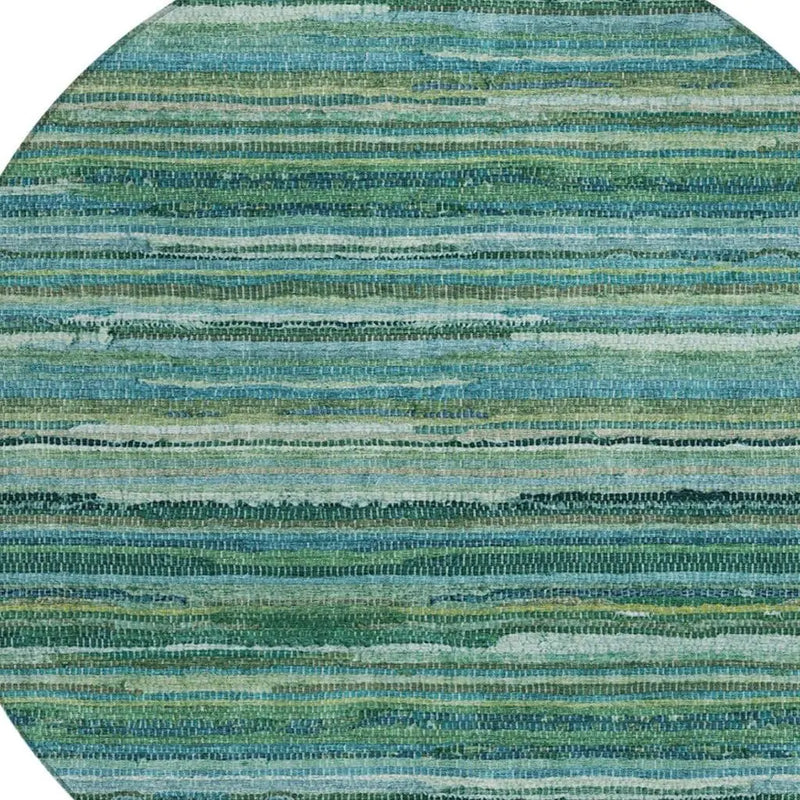 8' Teal Blue And Green Round Striped Washable Indoor Outdoor Area Rug Homeroots Outdoor