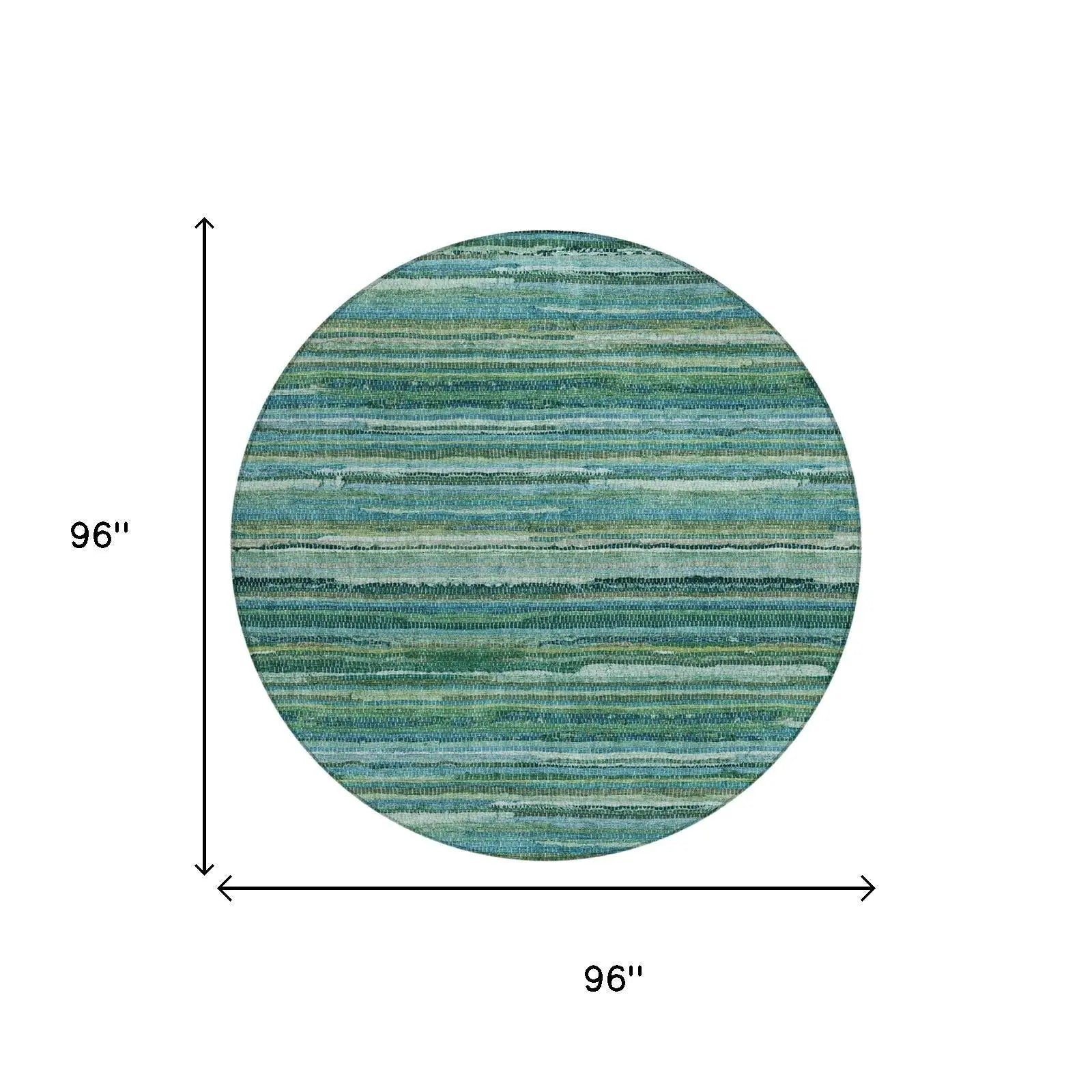 8' Teal Blue And Green Round Striped Washable Indoor Outdoor Area Rug Homeroots Outdoor