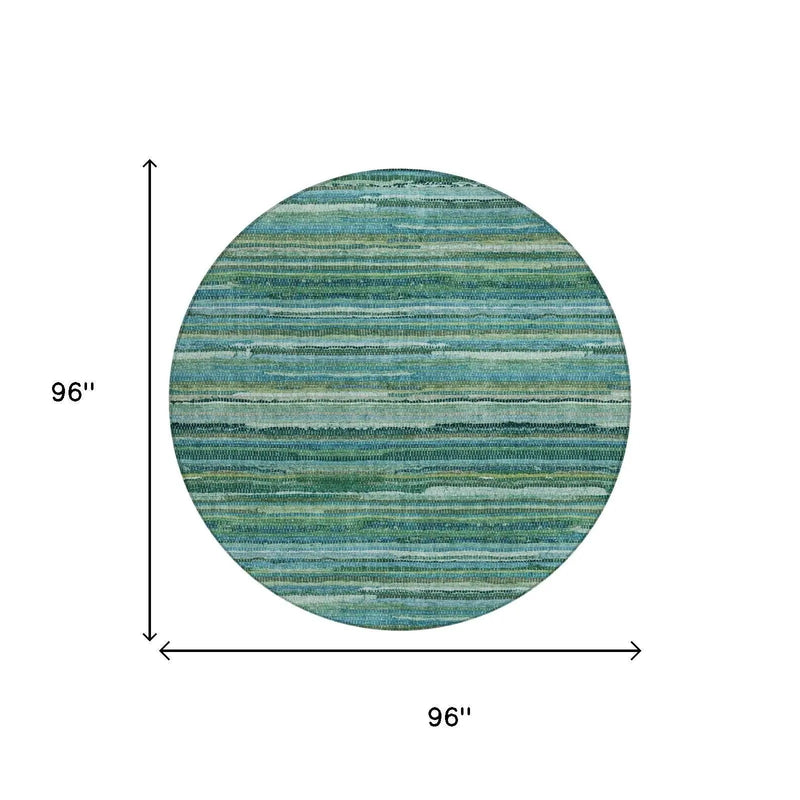 8' Teal Blue And Green Round Striped Washable Indoor Outdoor Area Rug Homeroots Outdoor