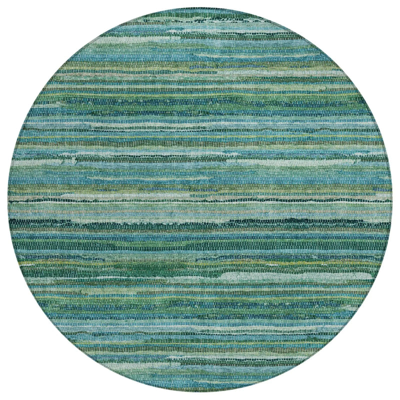 8' Teal Blue And Green Round Striped Washable Indoor Outdoor Area Rug Homeroots Outdoor