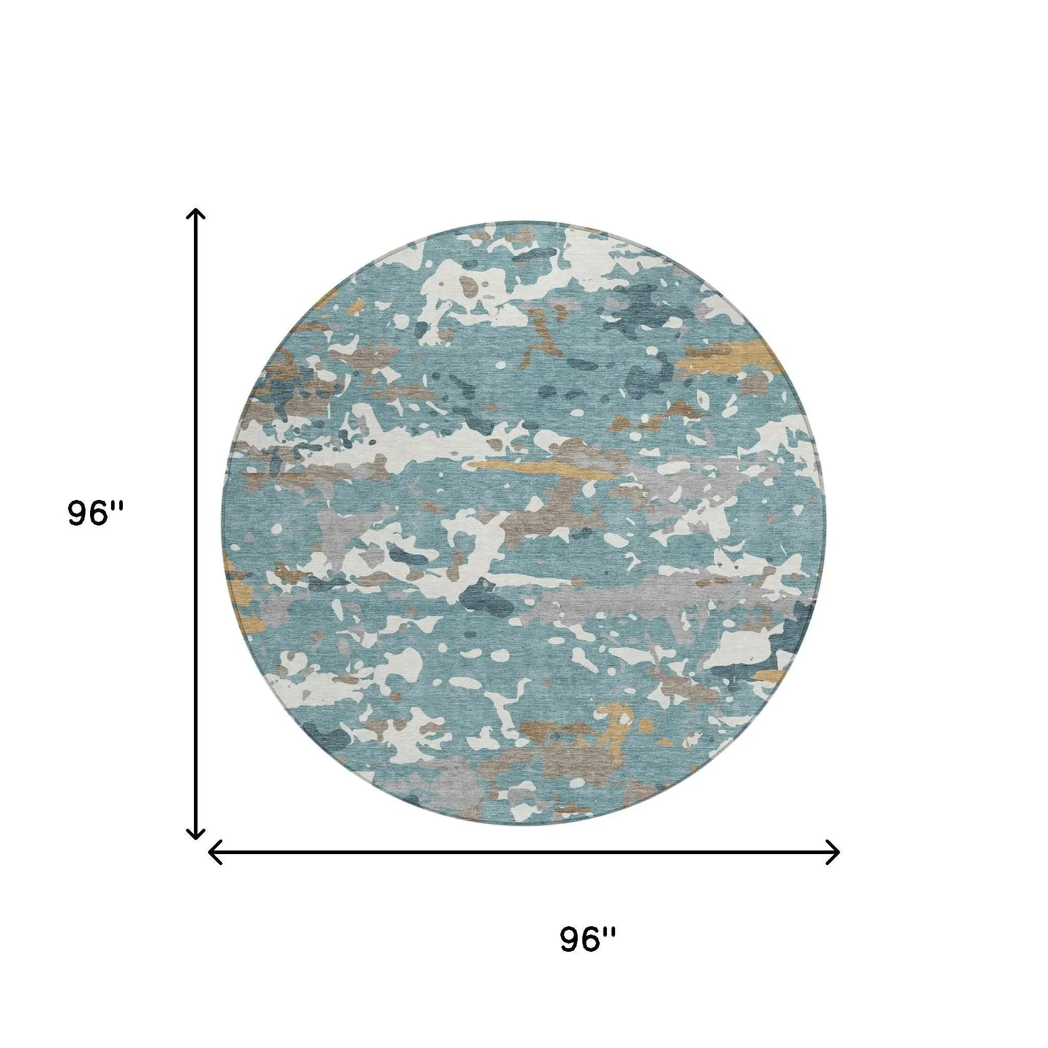 8' Teal Blue And Ivory Round Abstract Washable Indoor Outdoor Area Rug Homeroots Outdoor