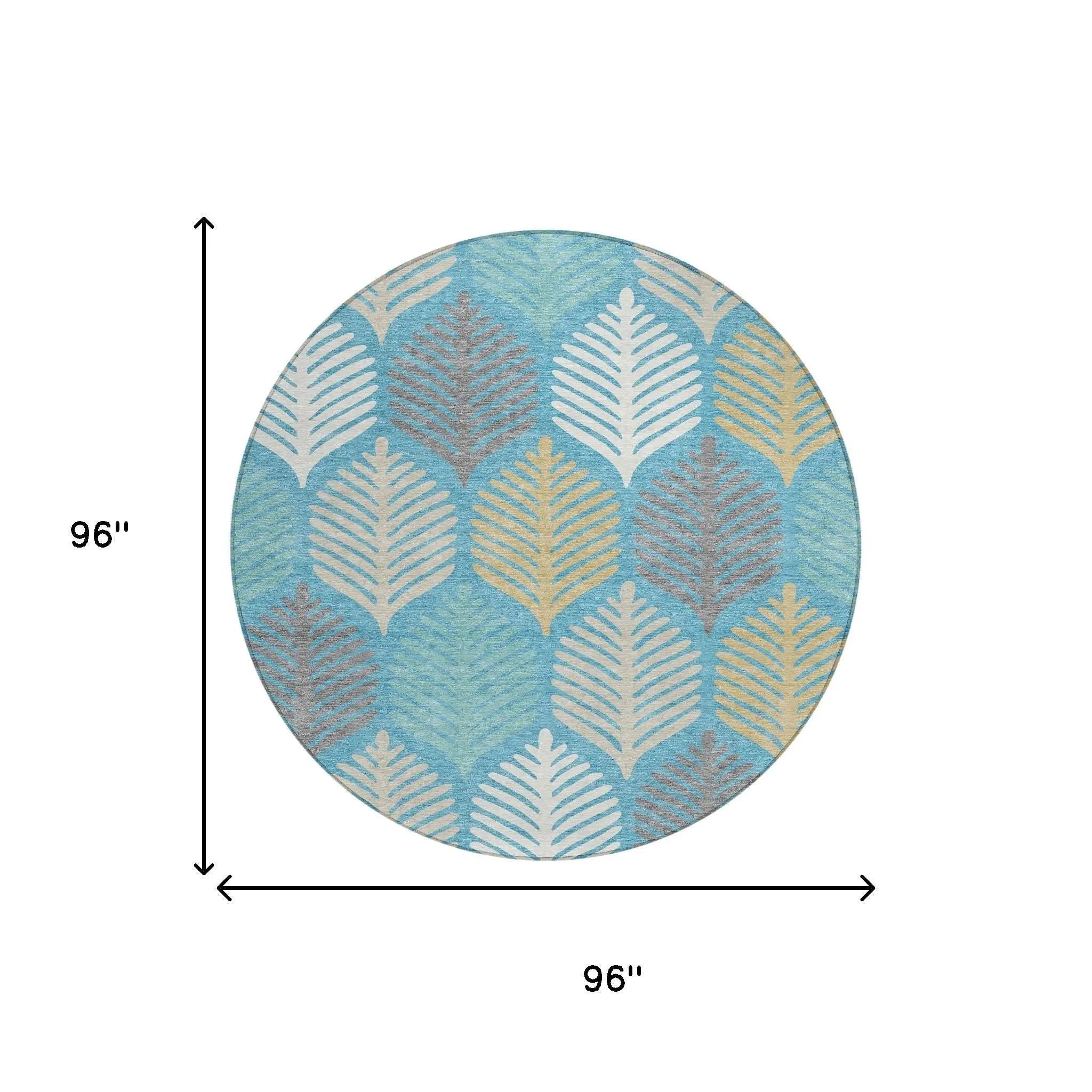 8' Teal Blue And Ivory Round Floral Washable Indoor Outdoor Area Rug Homeroots Outdoor