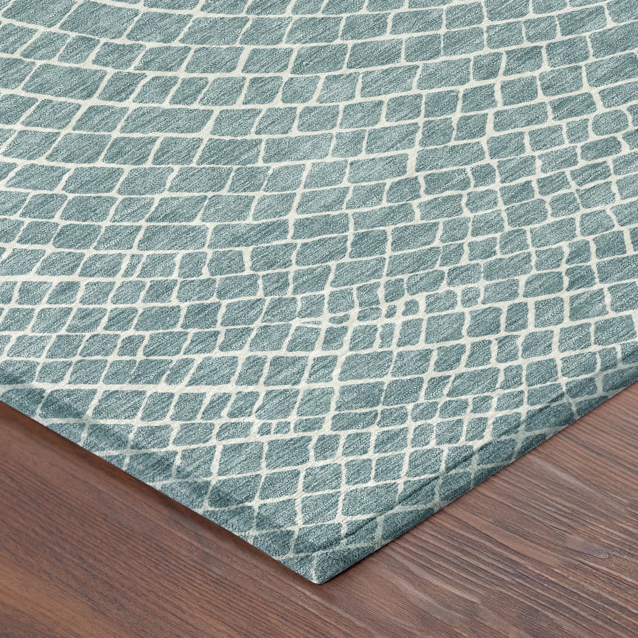 8' Teal Blue And Ivory Round Geometric Washable Indoor Outdoor Area Rug Homeroots Outdoor