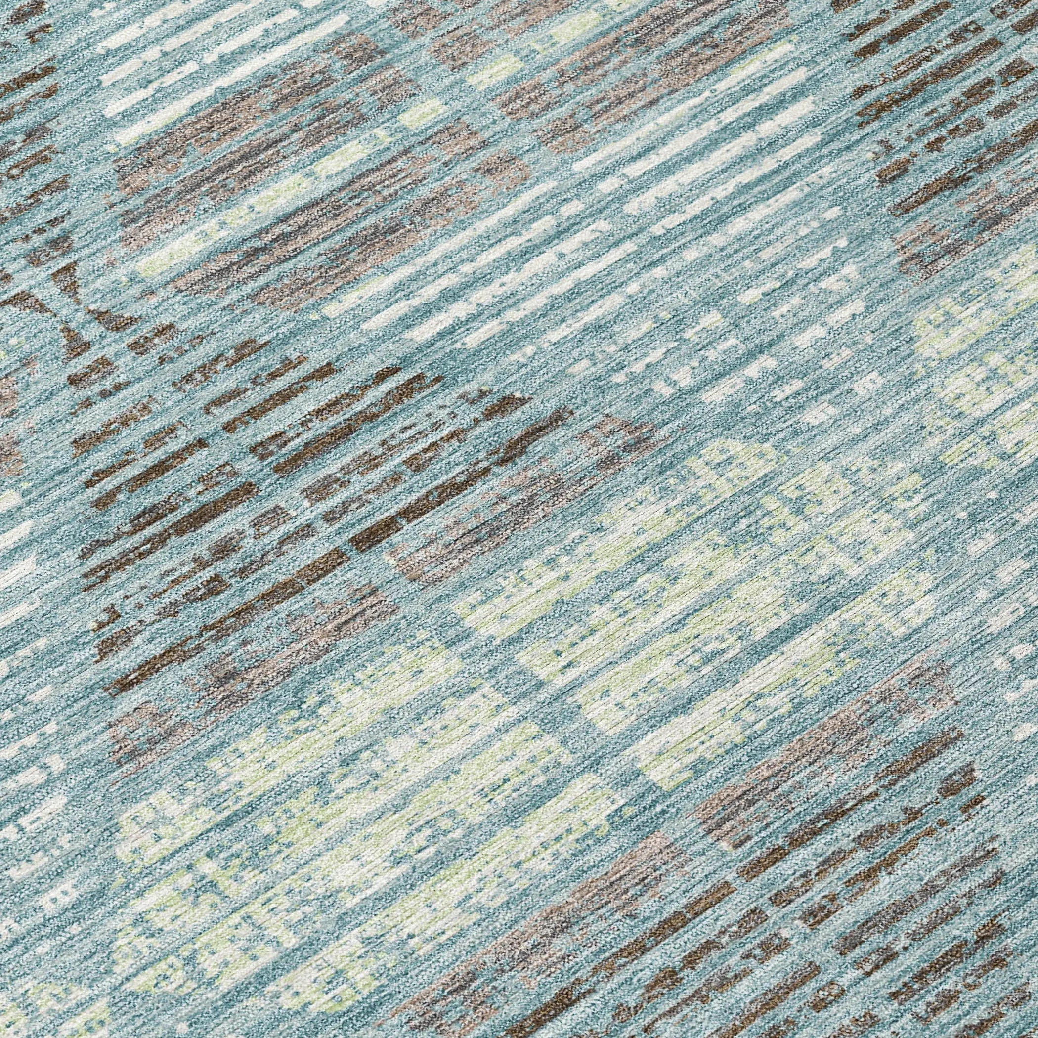 8' Teal Blue And Ivory Round Geometric Washable Indoor Outdoor Area Rug Homeroots Outdoor