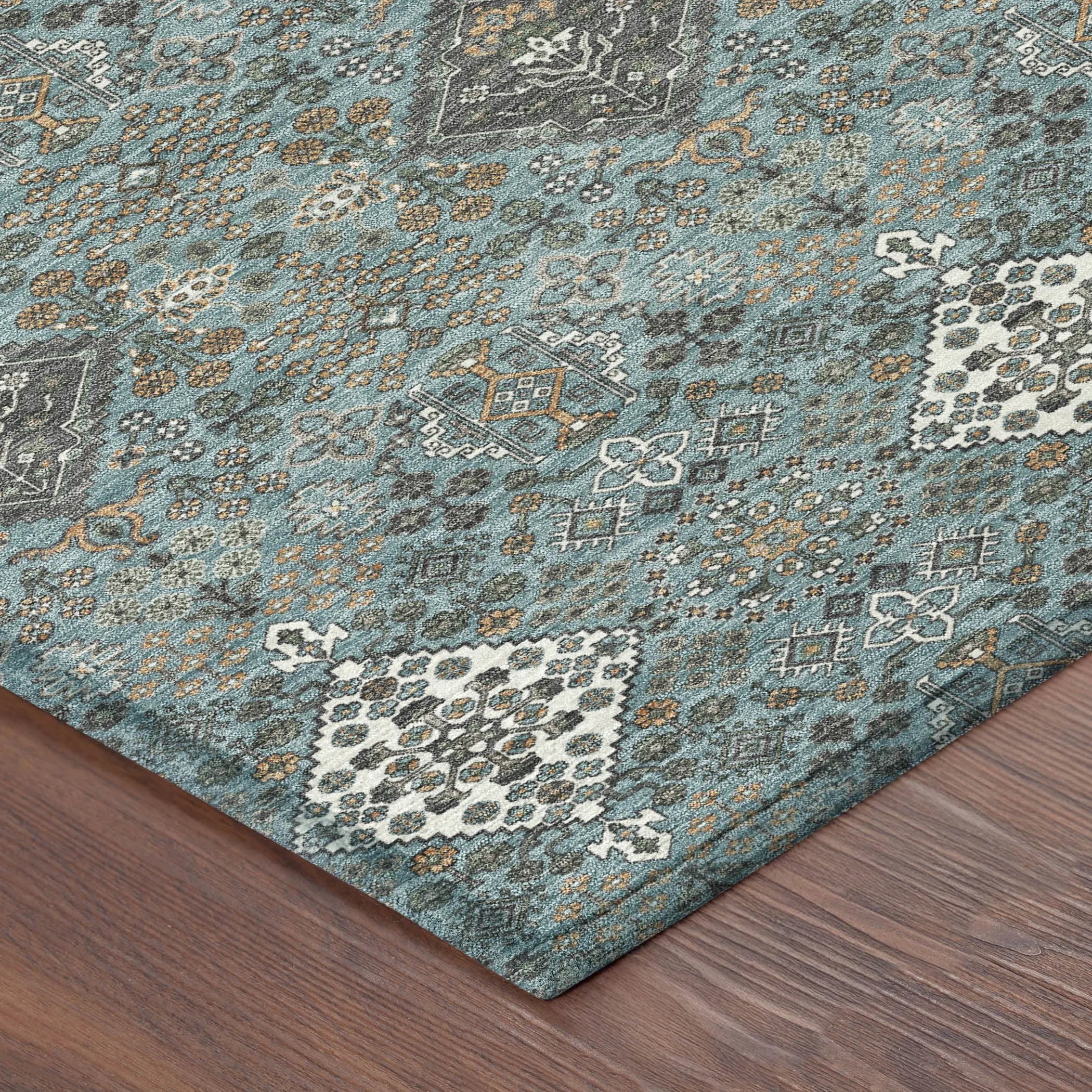 8' Teal Blue And Ivory Round Geometric Washable Indoor Outdoor Area Rug Homeroots Outdoor