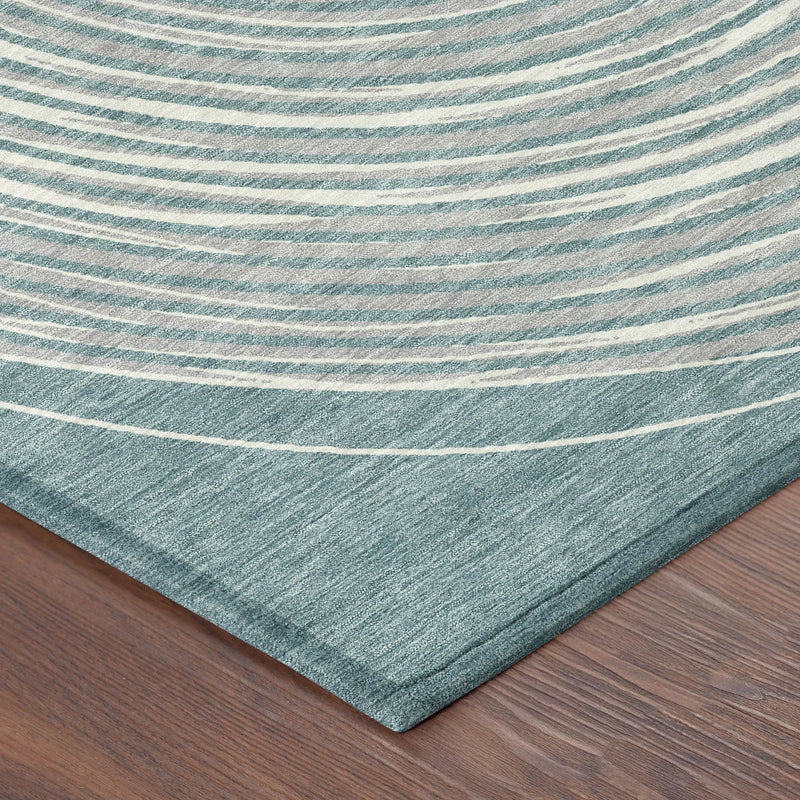 8' Teal Blue And Ivory Round Geometric Washable Indoor Outdoor Area Rug Homeroots Outdoor
