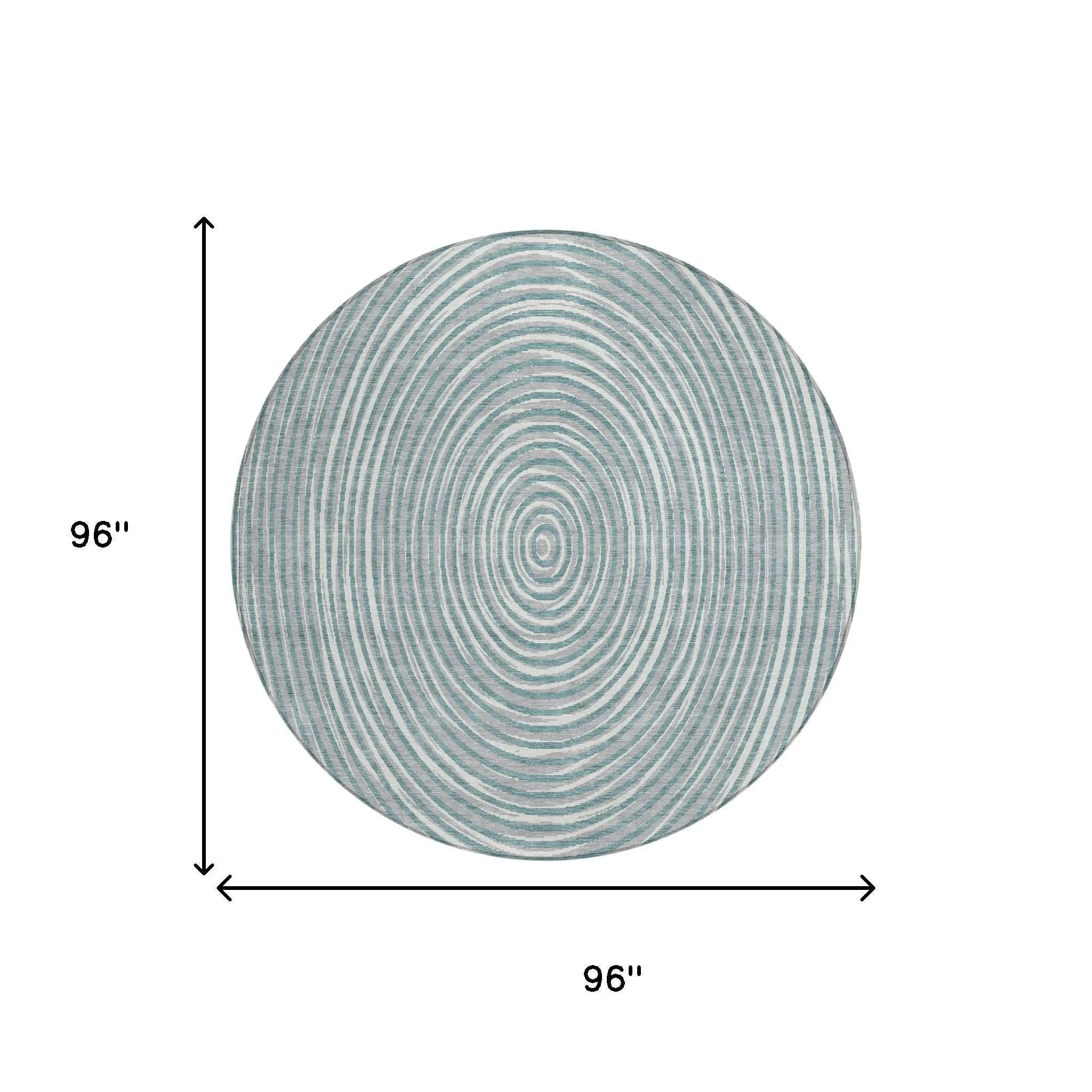 8' Teal Blue And Ivory Round Geometric Washable Indoor Outdoor Area Rug Homeroots Outdoor