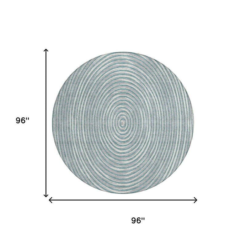 8' Teal Blue And Ivory Round Geometric Washable Indoor Outdoor Area Rug Homeroots Outdoor