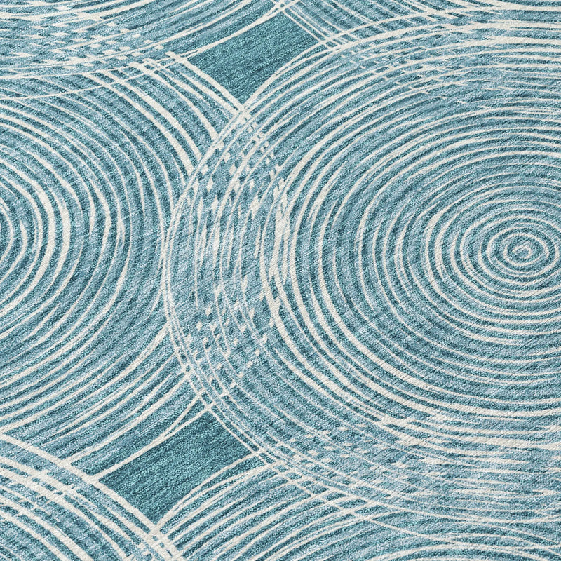 8' Teal Blue And Ivory Round Geometric Washable Indoor Outdoor Area Rug Homeroots Outdoor