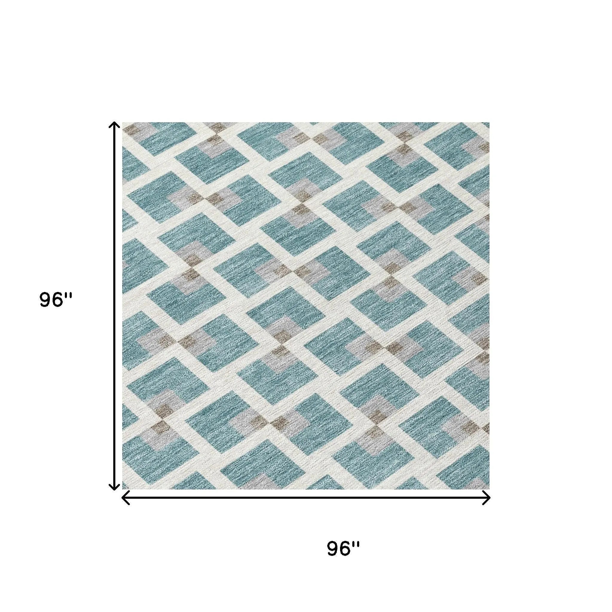 8' Teal Blue And Ivory Round Geometric Washable Indoor Outdoor Area Rug Homeroots Outdoor