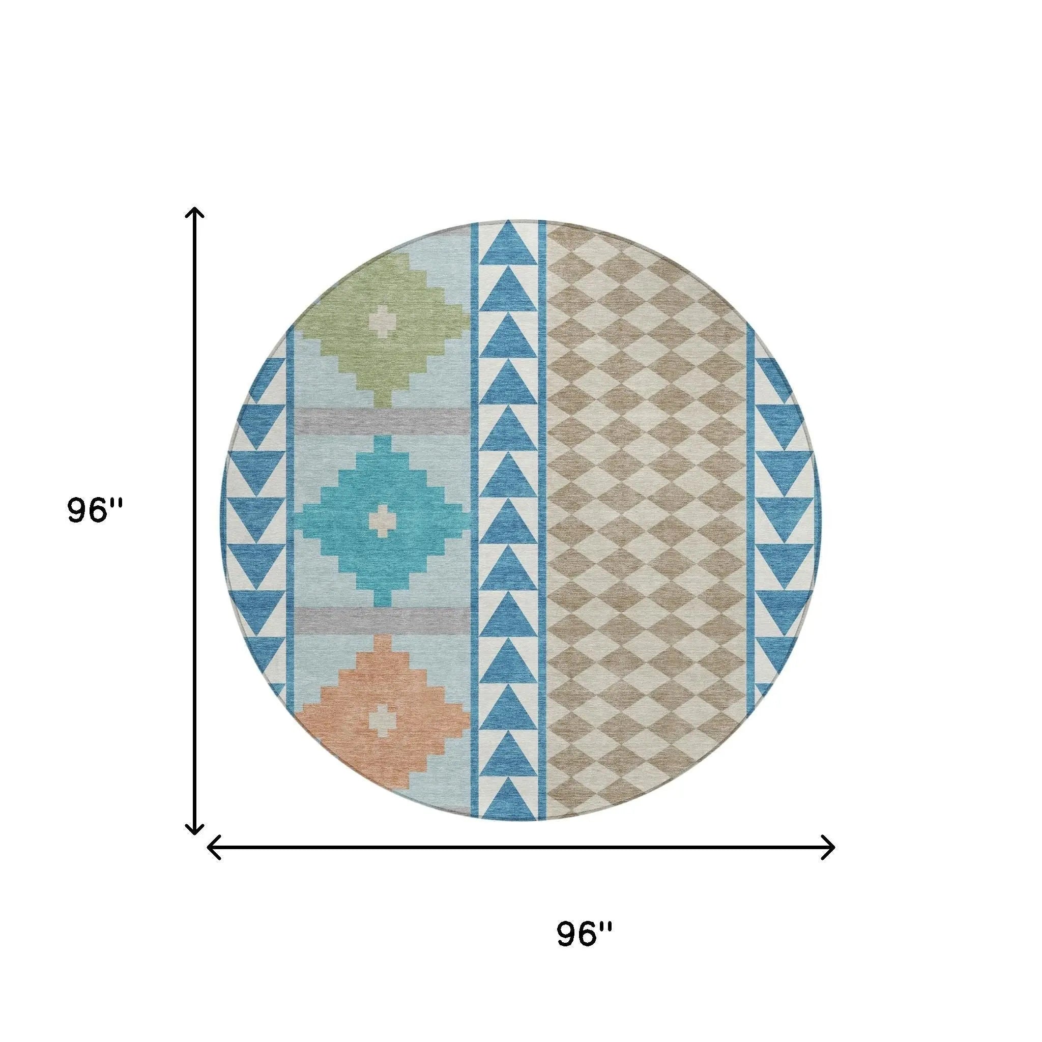 8' Teal Blue And Ivory Round Southwestern Washable Indoor Outdoor Area Rug Homeroots Outdoor