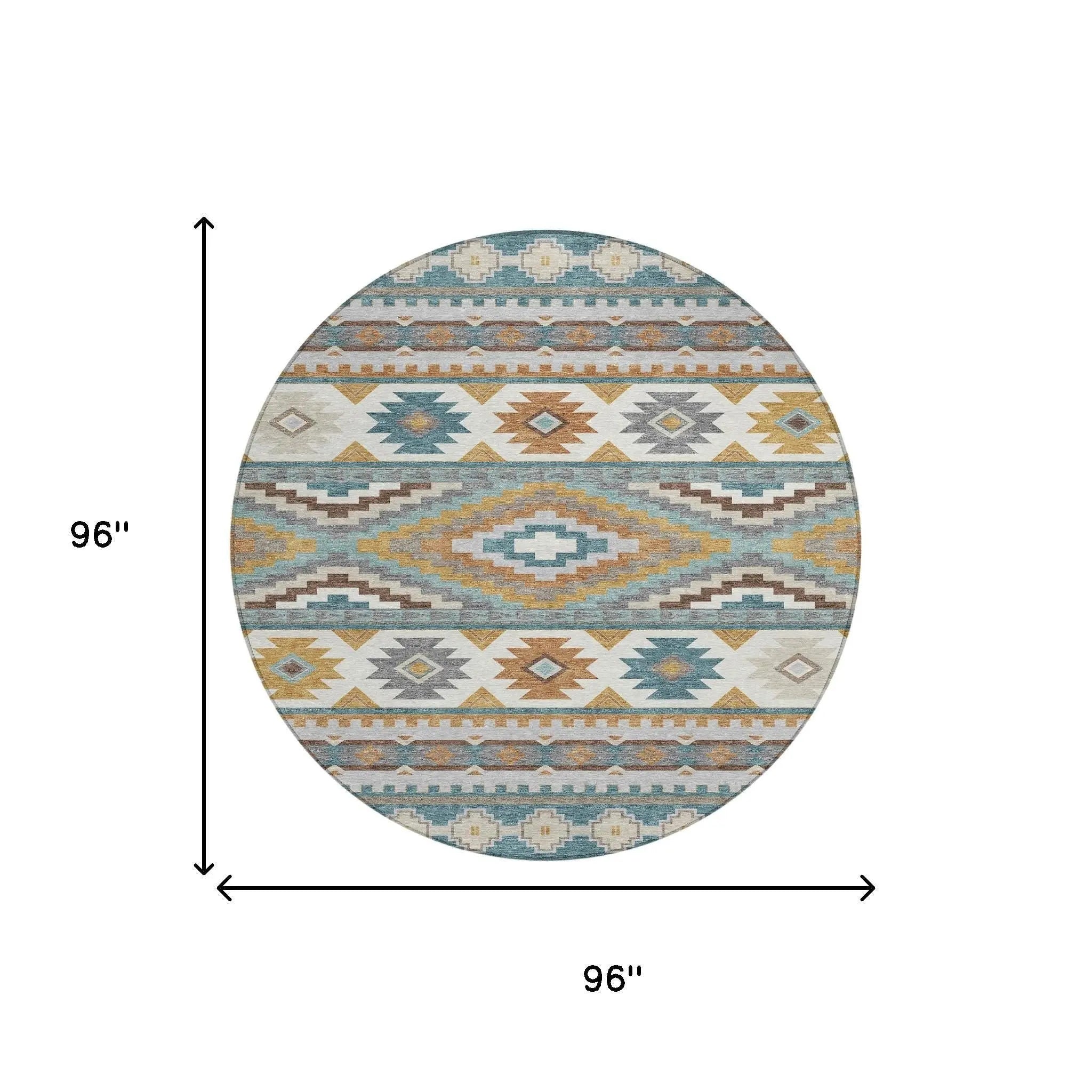8' Teal Blue And Ivory Round Southwestern Washable Indoor Outdoor Area Rug Homeroots Outdoor