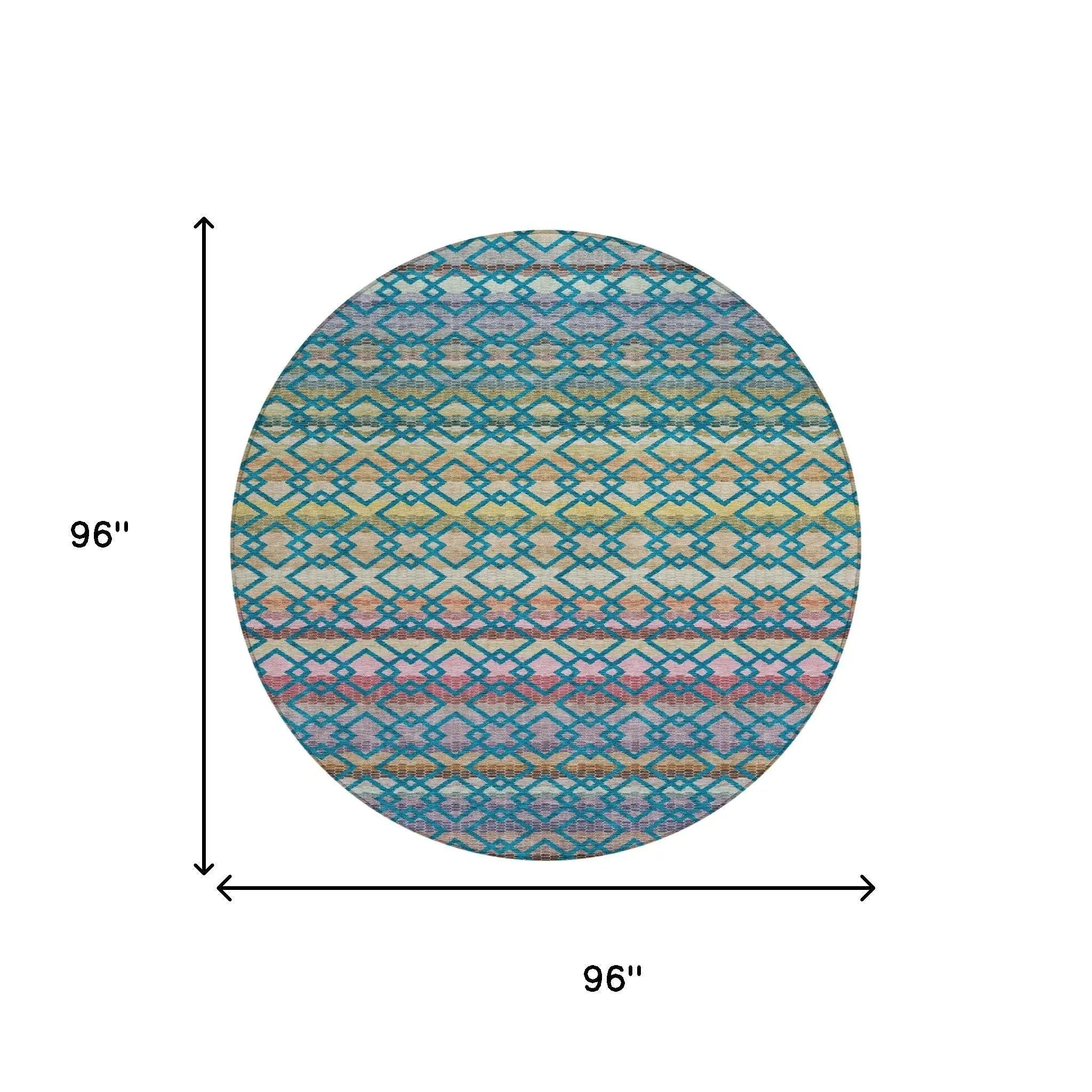 8' Teal Blue And Ivory Round Striped Washable Indoor Outdoor Area Rug Homeroots Outdoor