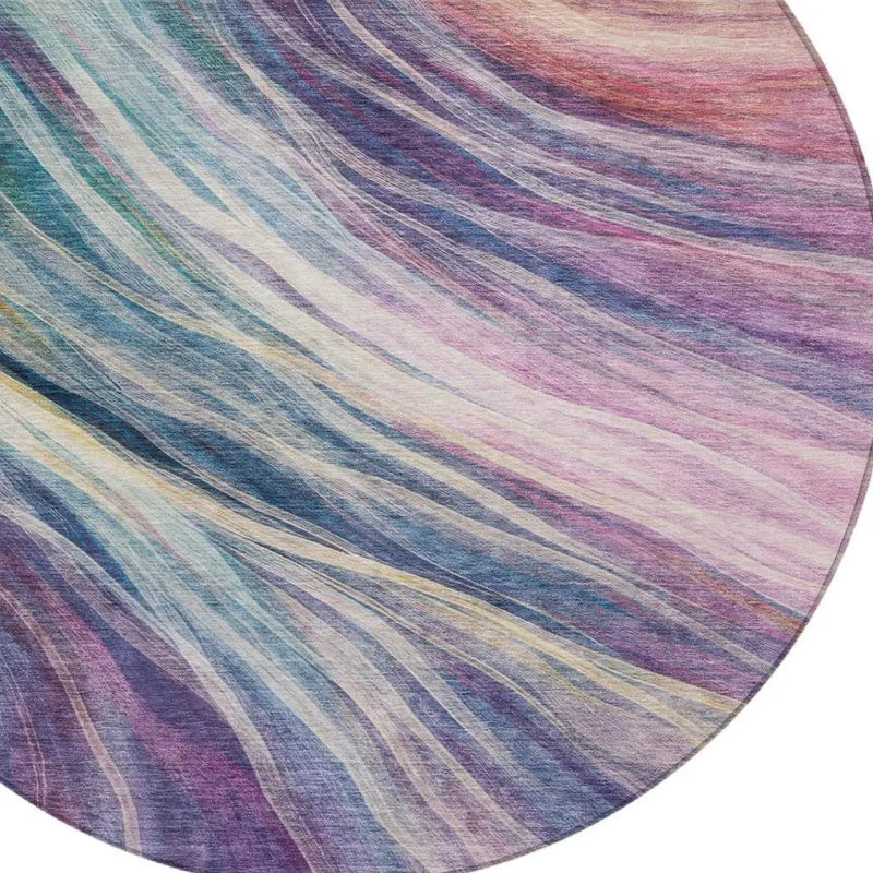8' Teal Blue And Lavender Round Abstract Washable Indoor Outdoor Area Rug Homeroots Outdoor