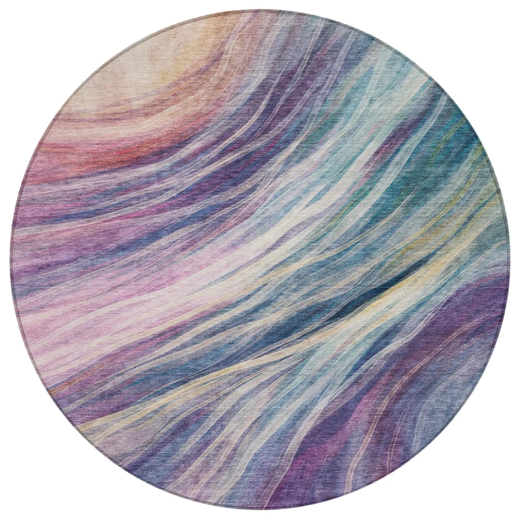 8' Teal Blue And Lavender Round Abstract Washable Indoor Outdoor Area Rug Homeroots Outdoor
