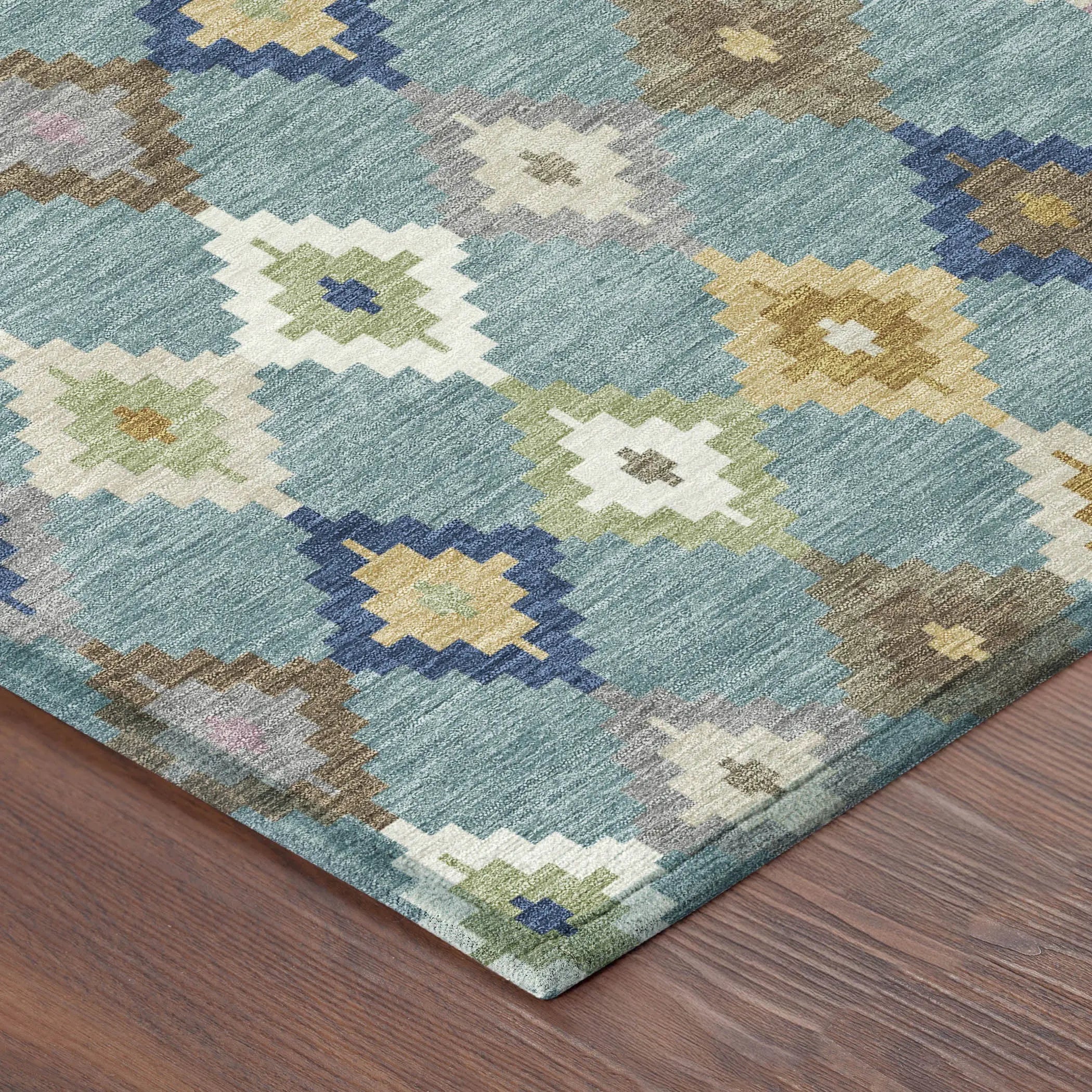 8' Teal Blue And Orange Round Aztec Washable Indoor Outdoor Area Rug Homeroots Outdoor