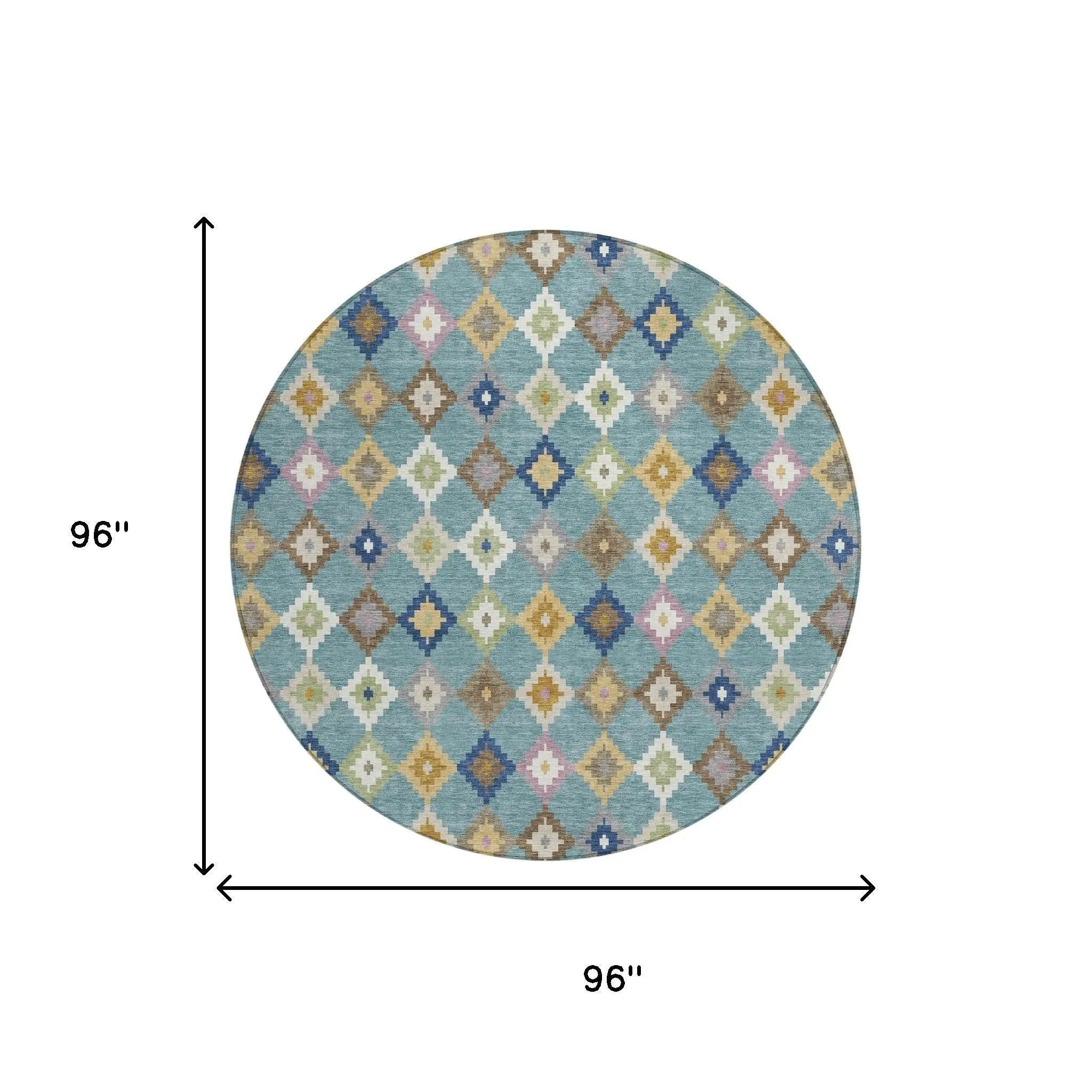 8' Teal Blue And Orange Round Aztec Washable Indoor Outdoor Area Rug Homeroots Outdoor