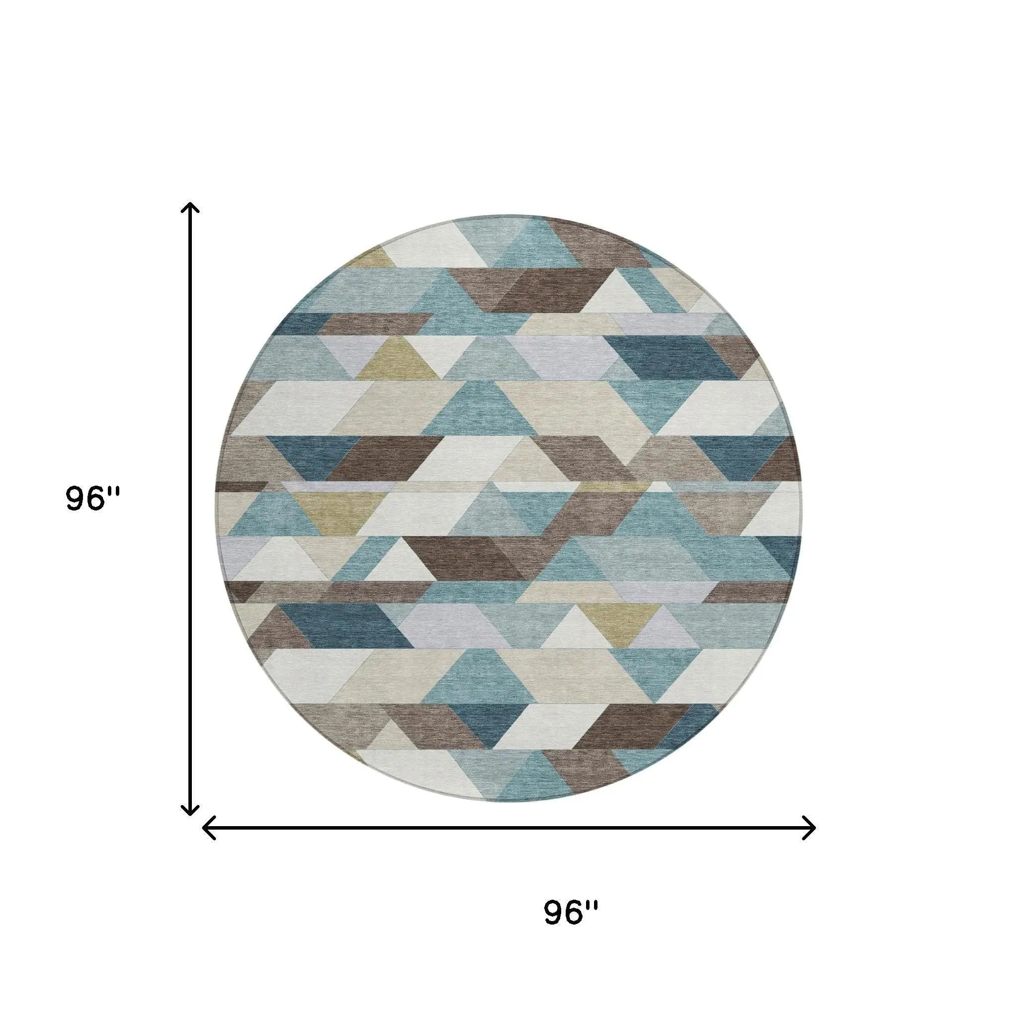 8' Teal Blue And Pale Aqua Round Geometric Washable Indoor Outdoor Area Rug Homeroots Outdoor
