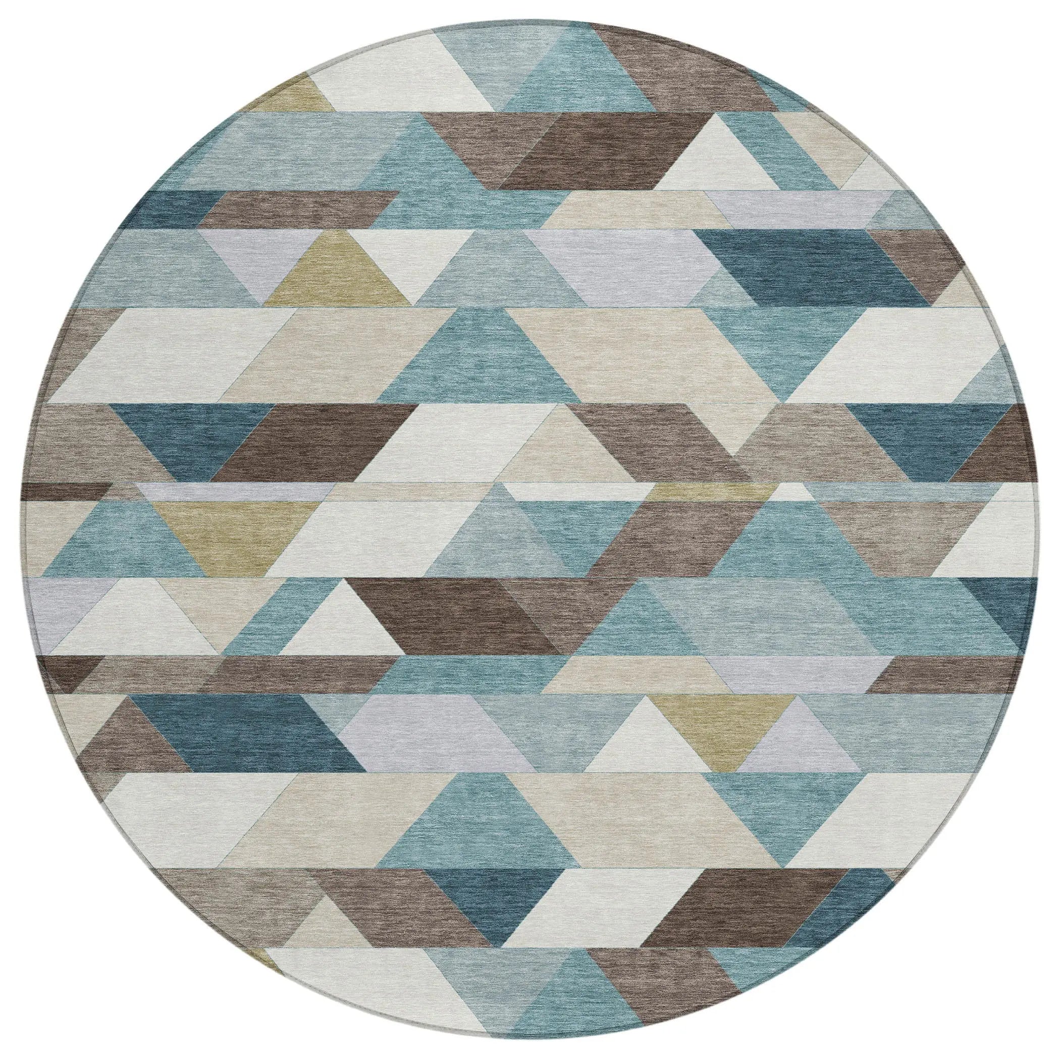 8' Teal Blue And Pale Aqua Round Geometric Washable Indoor Outdoor Area Rug Homeroots Outdoor