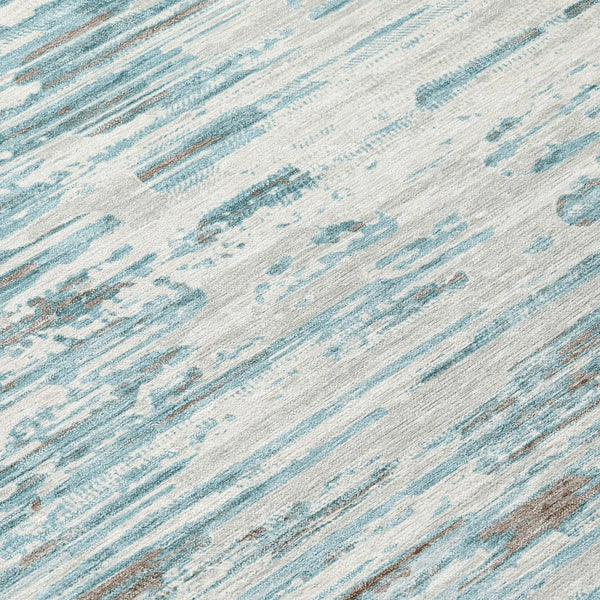 8' Teal Blue And Pewter Round Abstract Washable Indoor Outdoor Area Rug Homeroots Outdoor