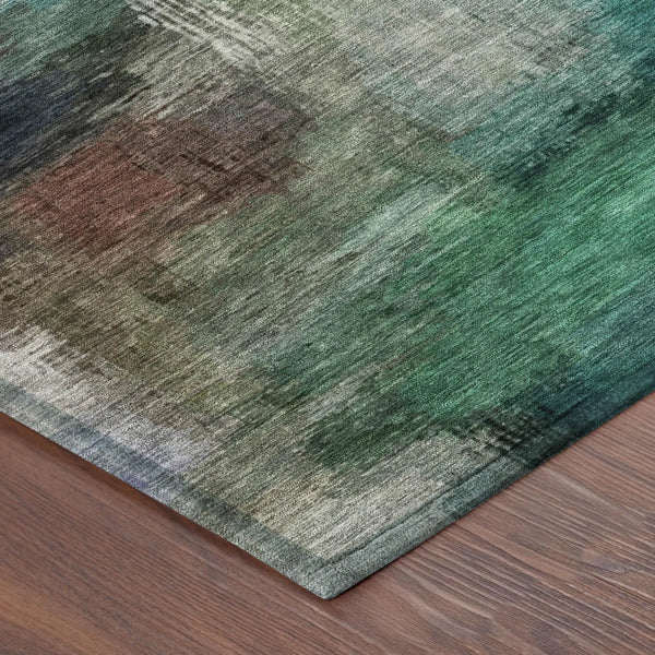 8' Teal Blue And Pewter Round Abstract Washable Indoor Outdoor Area Rug Homeroots Outdoor