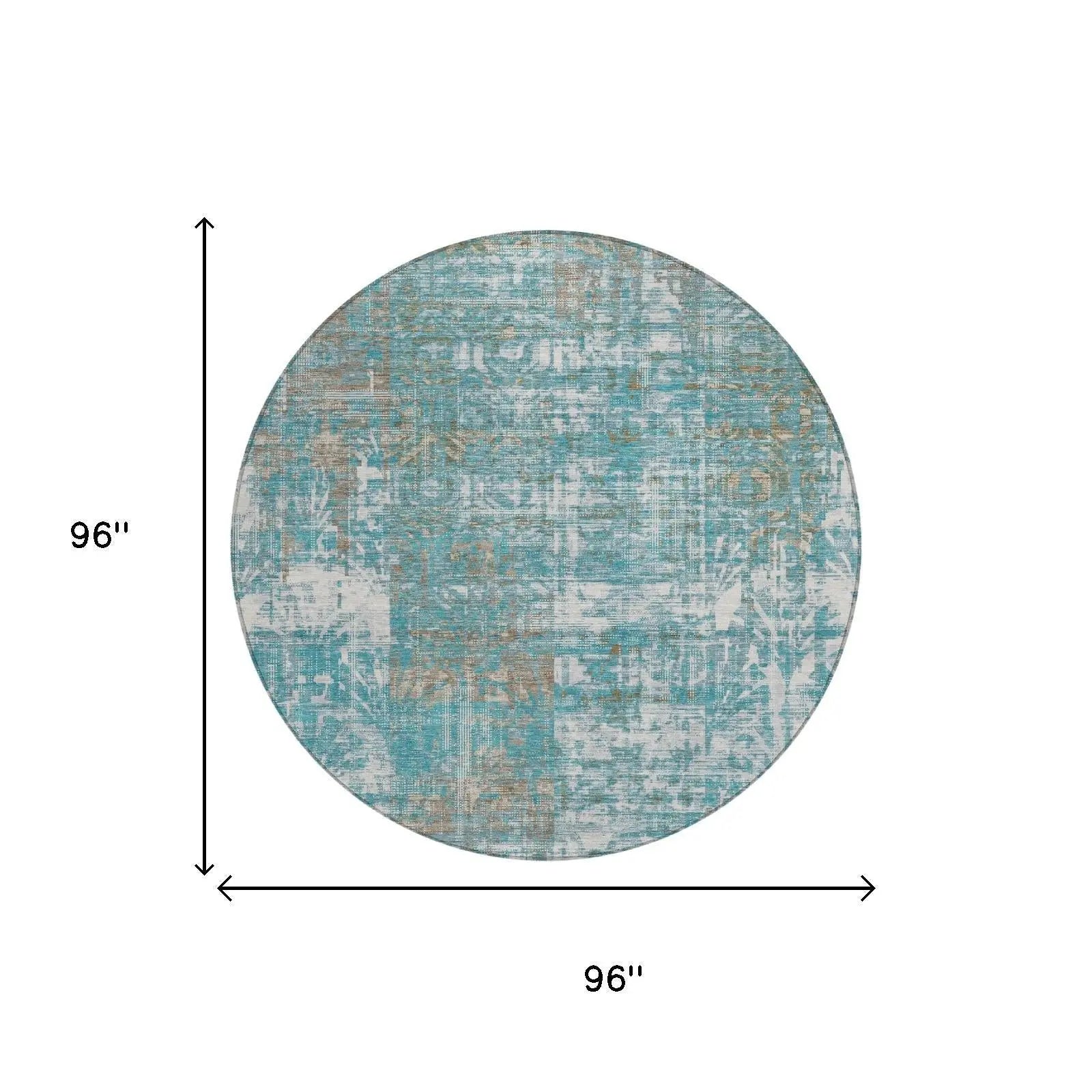 8' Teal Blue And Pewter Round Abstract Washable Indoor Outdoor Area Rug Homeroots Outdoor