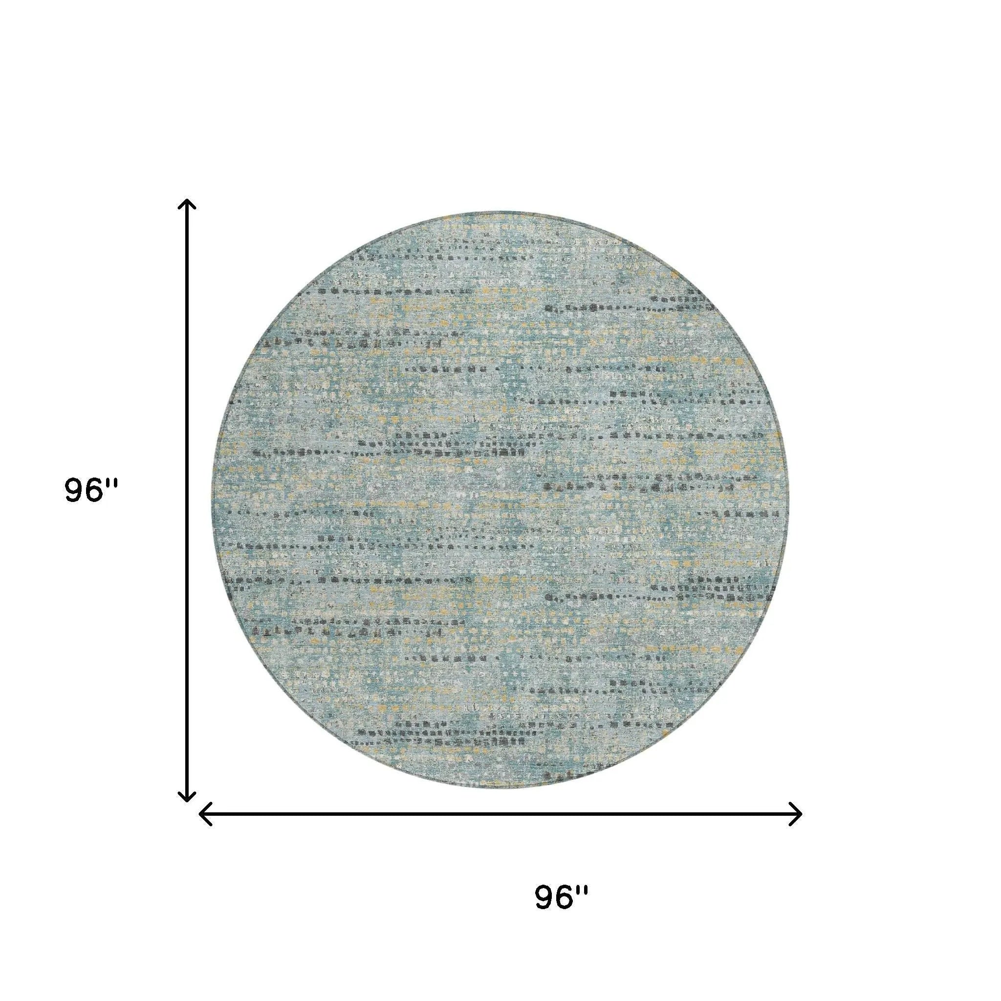 8' Teal Blue And Pewter Round Abstract Washable Indoor Outdoor Area Rug Homeroots Outdoor